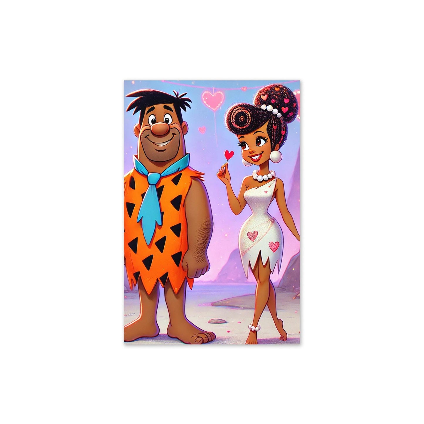 Fred and Wilma Flintstone Inspired Character Valentine's Day Greeting Card | Valentine's Card Gift for Him or Her | Black Valentine's Card