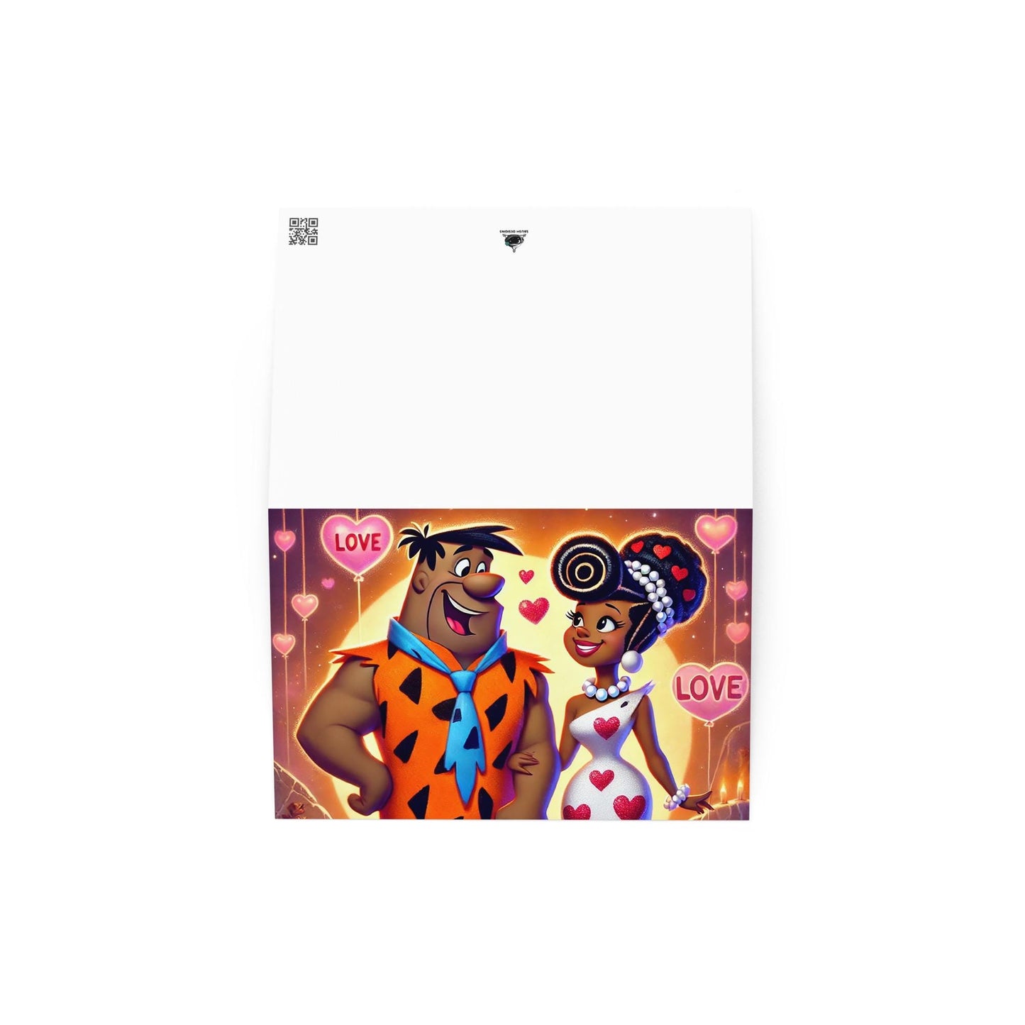 Fred and Wilma Flintstone Inspired Character Love Day Horizontal Sunset Greeting Card |  Black Love Anniversary Card Gift for Him or Her