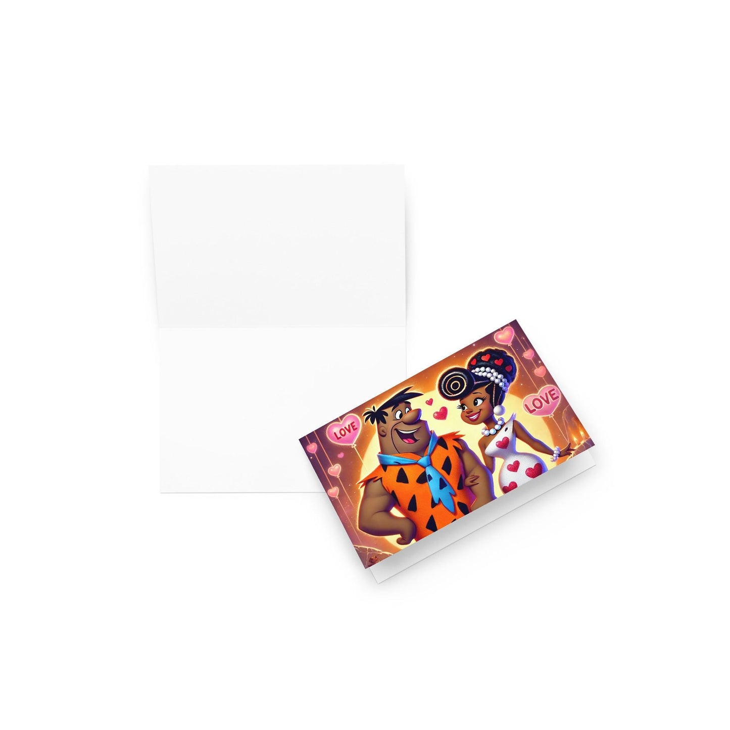 Fred and Wilma Flintstone Inspired Character Love Day Horizontal Sunset Greeting Card |  Black Love Anniversary Card Gift for Him or Her