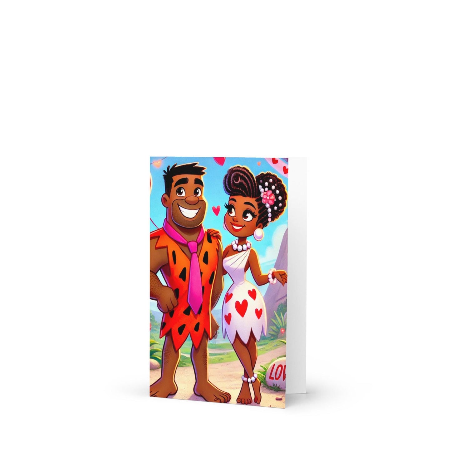 Fred and Wilma Flintstone Inspired Couple Valentine's Day Greeting Card | Valentine's Card Gift for Him or Her | Black Valentine's Card