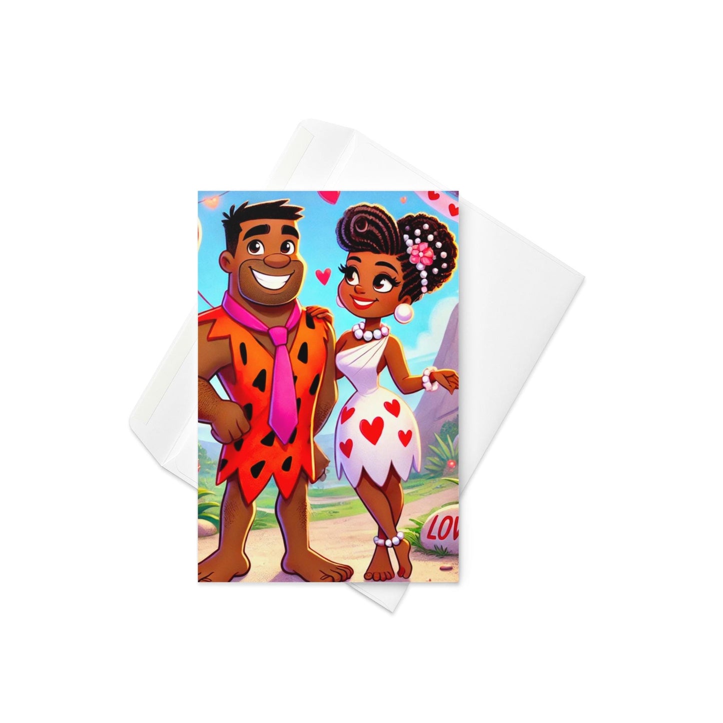 Fred and Wilma Flintstone Inspired Couple Valentine's Day Greeting Card | Valentine's Card Gift for Him or Her | Black Valentine's Card