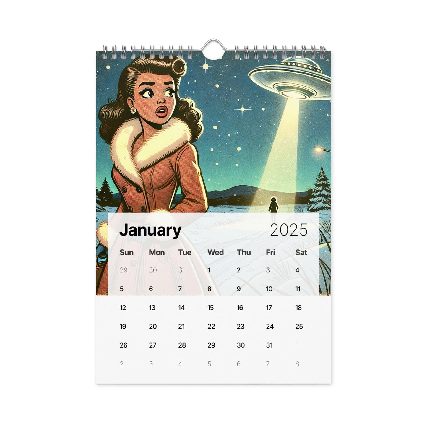 UFO Wall Calendar (2025) | Vintage Black Women and UFO Scenes | Afro American Sci Fi Lover Calendar | Black Girl Aesthetic Vertical Calendar