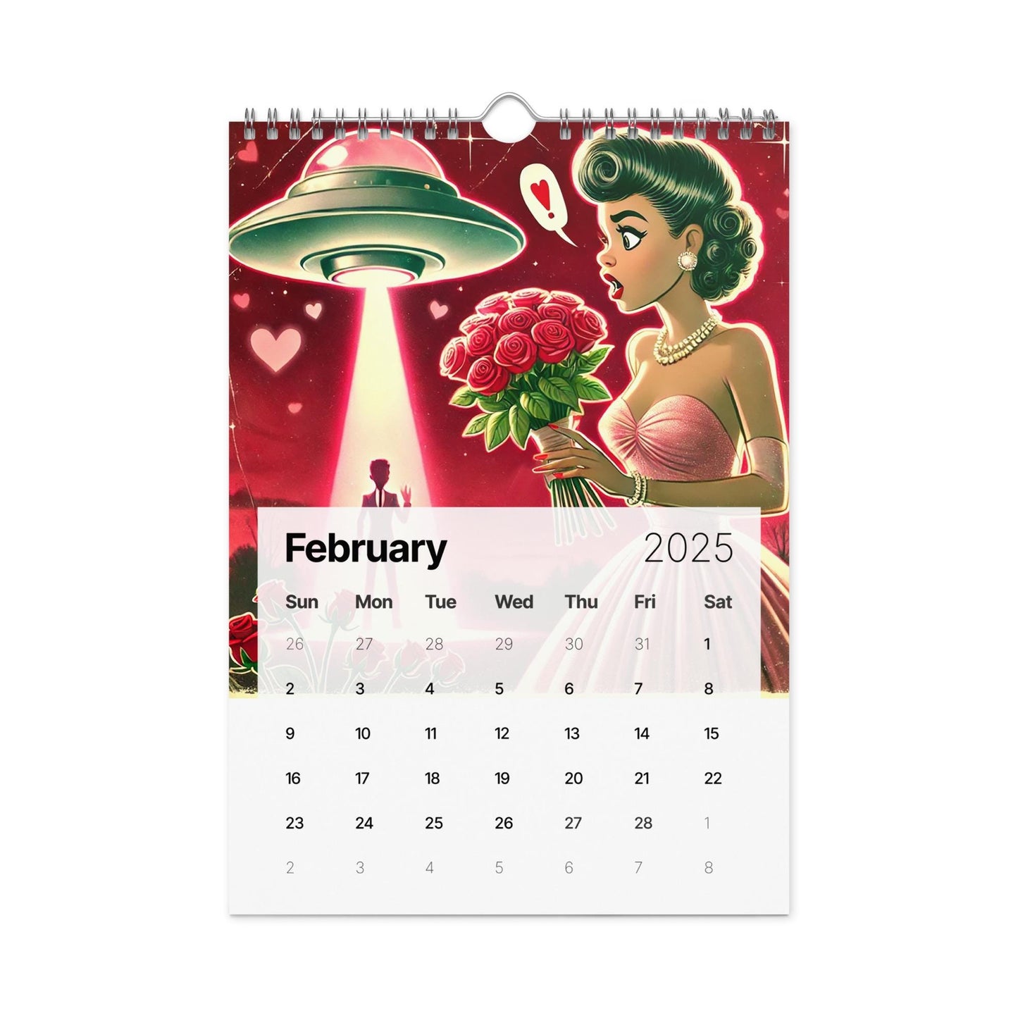UFO Wall Calendar (2025) | Vintage Black Women and UFO Scenes | Afro American Sci Fi Lover Calendar | Black Girl Aesthetic Vertical Calendar