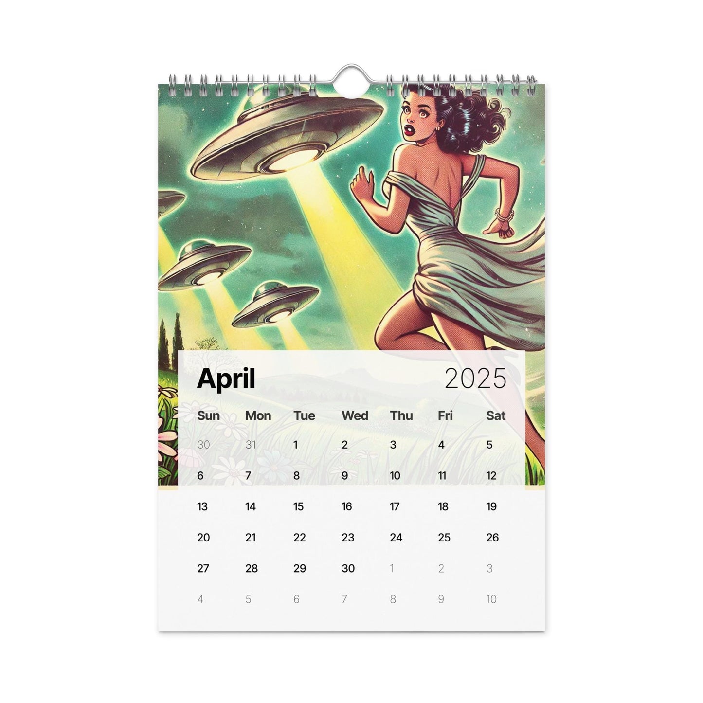 UFO Wall Calendar (2025) | Vintage Black Women and UFO Scenes | Afro American Sci Fi Lover Calendar | Black Girl Aesthetic Vertical Calendar