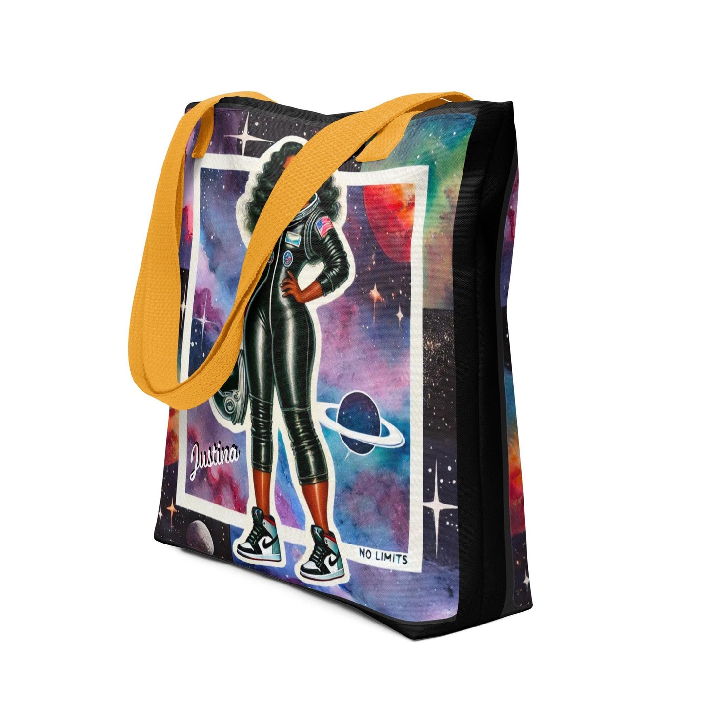 Curvy Black Woman Astronaut Personalized Tote bag |No Limits Black Girl Tote | Afrofuturistic Modern Aesthetic | African American Woman Tote
