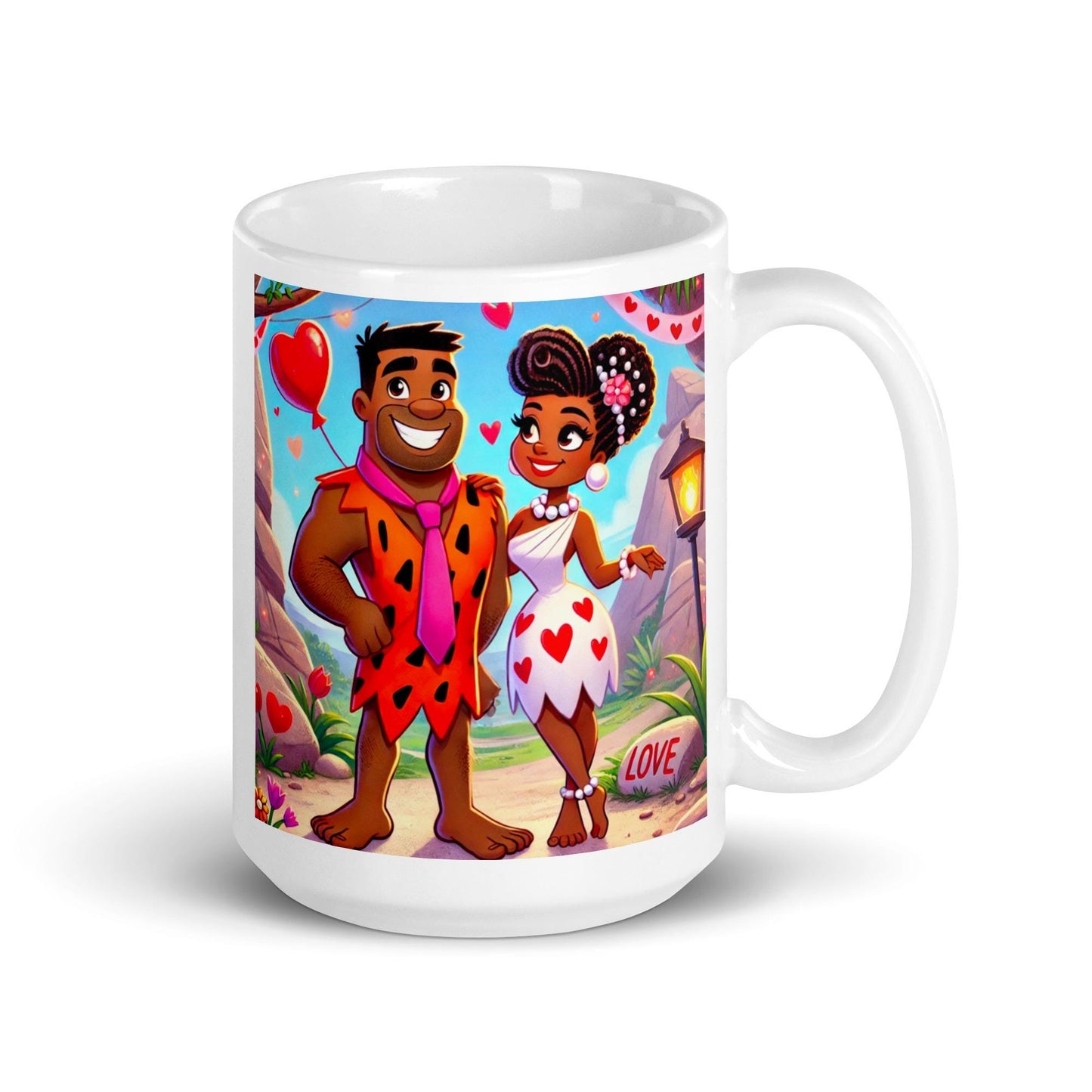 Flintstone Inspired Couples White glossy mug | Melanin Anniversary Gift | Black Love Mug | Birthday Gift Mug |