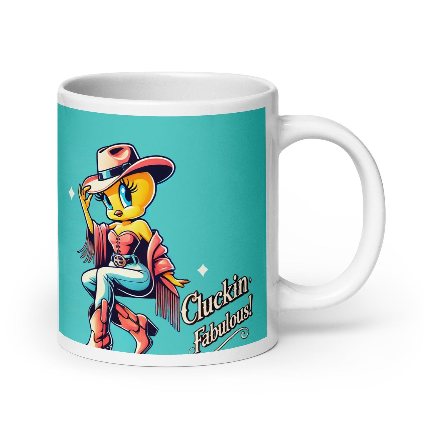 Feminine Tweety Bird Character Inspired White glossy mug | Tweety Bird Mug  as a Gift | Unique Cowgirl Tweety Bird Mug | Tweety Lover Gift