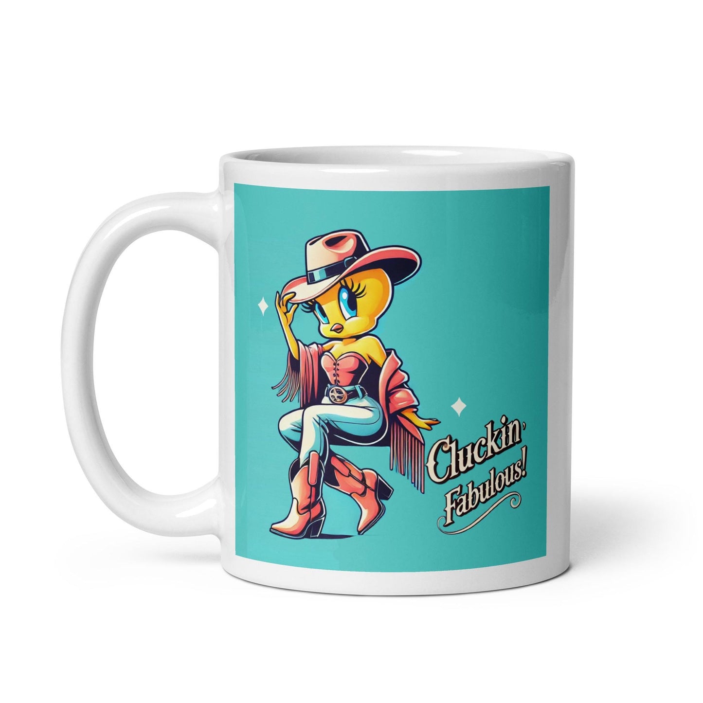Feminine Tweety Bird Character Inspired White glossy mug | Tweety Bird Mug  as a Gift | Unique Cowgirl Tweety Bird Mug | Tweety Lover Gift