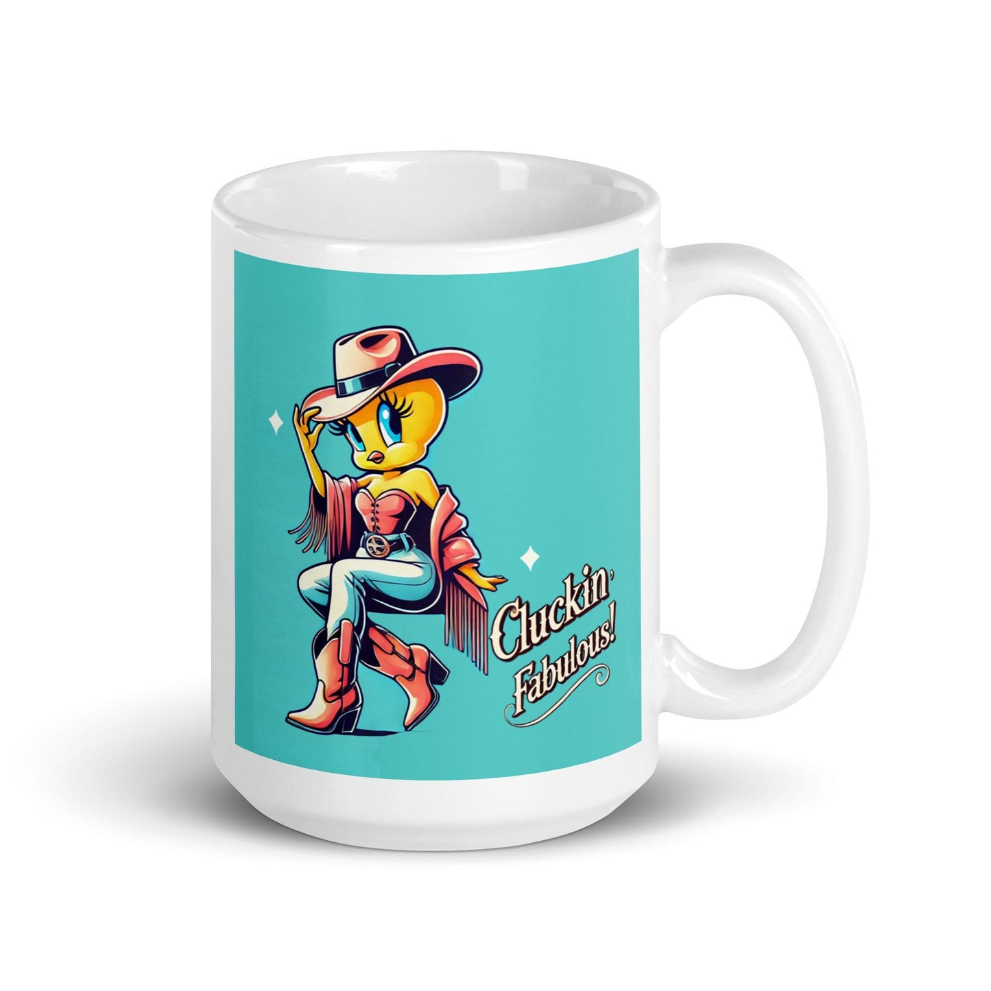 Feminine Tweety Bird Character Inspired White glossy mug | Tweety Bird Mug  as a Gift | Unique Cowgirl Tweety Bird Mug | Tweety Lover Gift