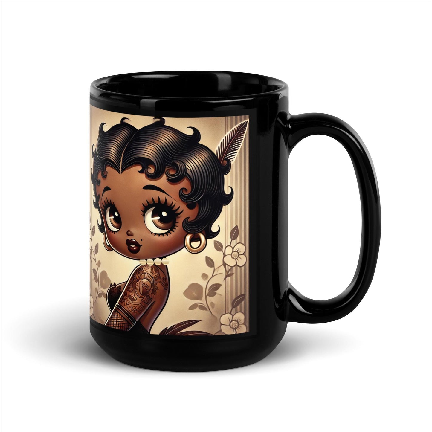 Vintage Inspired Melanin Queen Boop Mug - Stylish and Quirky Gift Idea for Her | Black Glossy Mug Trending Gift for her HANDWASH ONLY