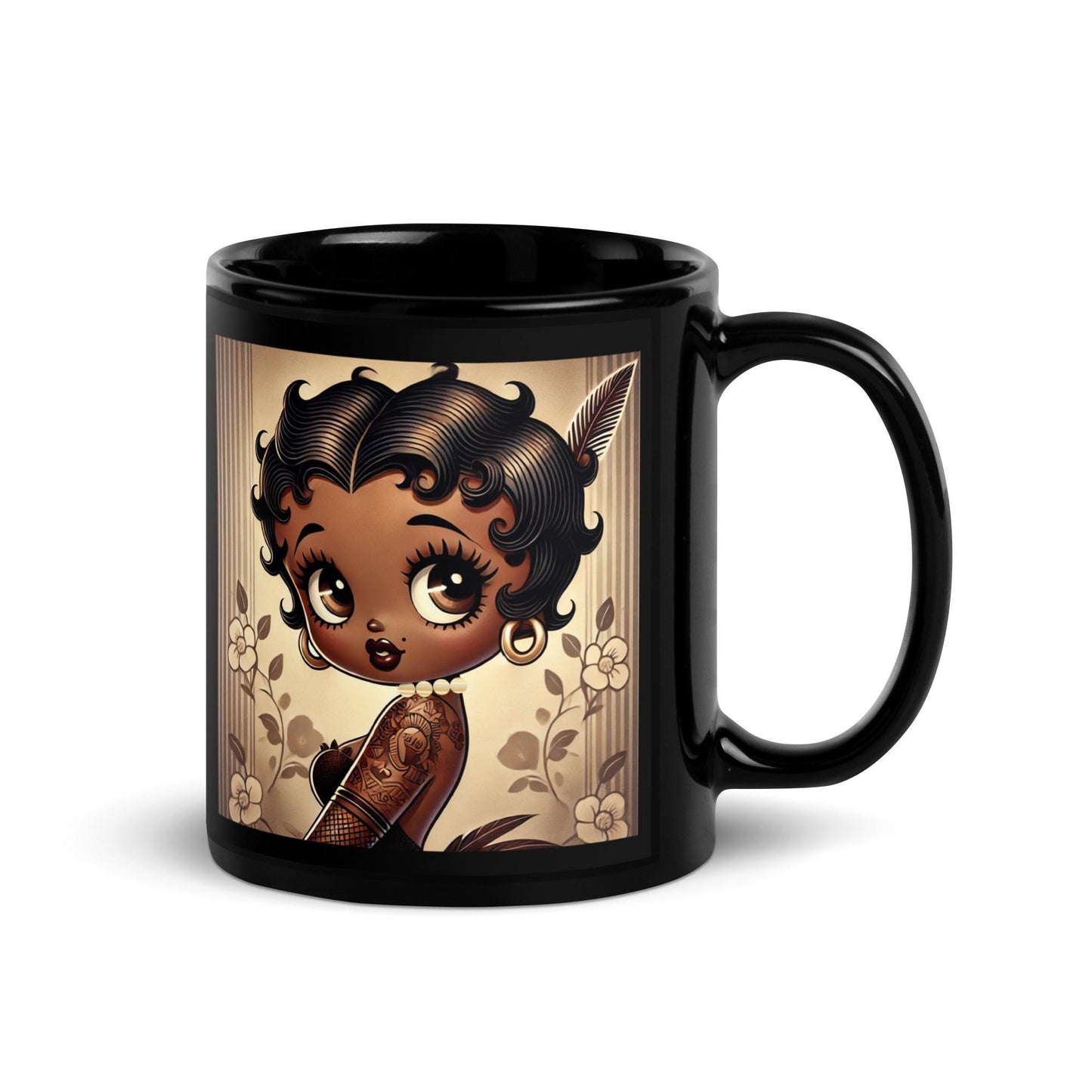 Vintage Inspired Melanin Queen Boop Mug - Stylish and Quirky Gift Idea for Her | Black Glossy Mug Trending Gift for her HANDWASH ONLY