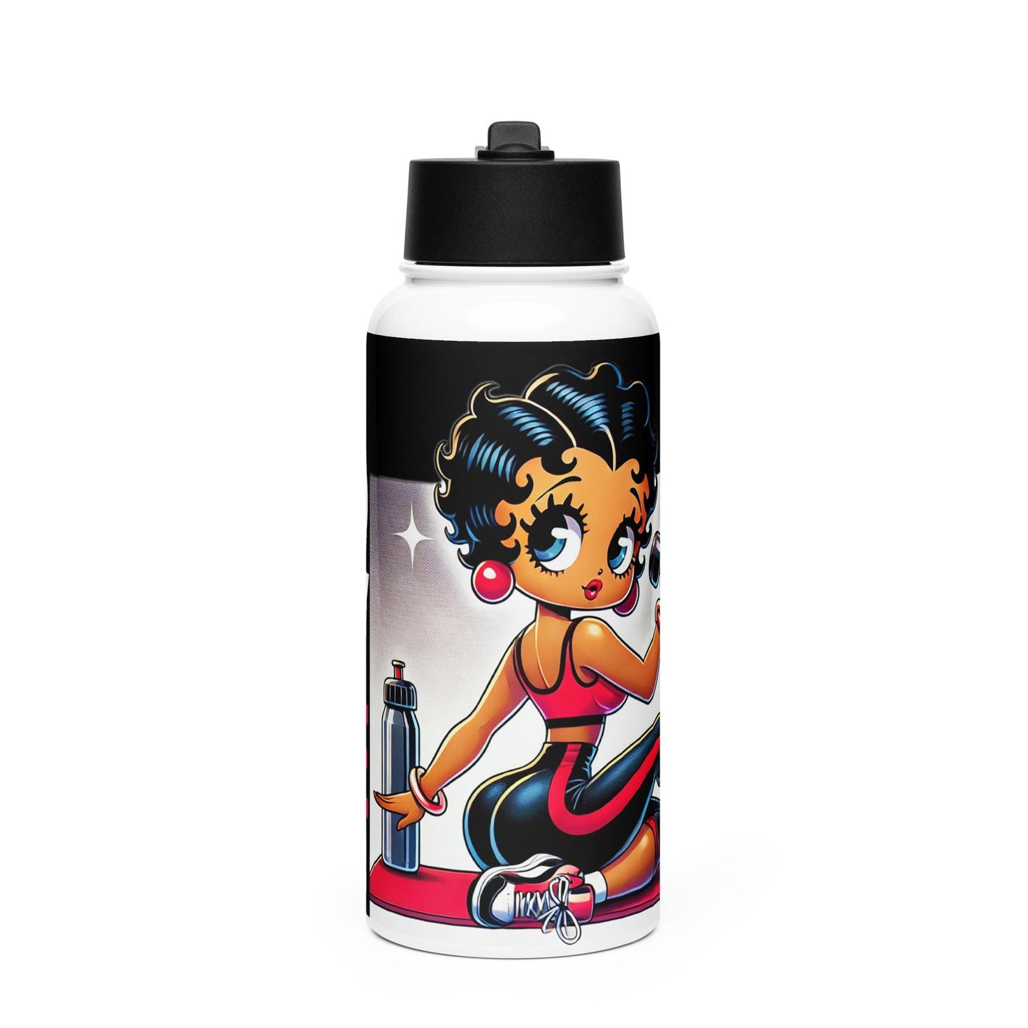 Black Boop Character Stainless Steel Water Bottle with a Straw Lid | Cute Personalized Water Bottle 2025 Goals | HANDWASH ONLY