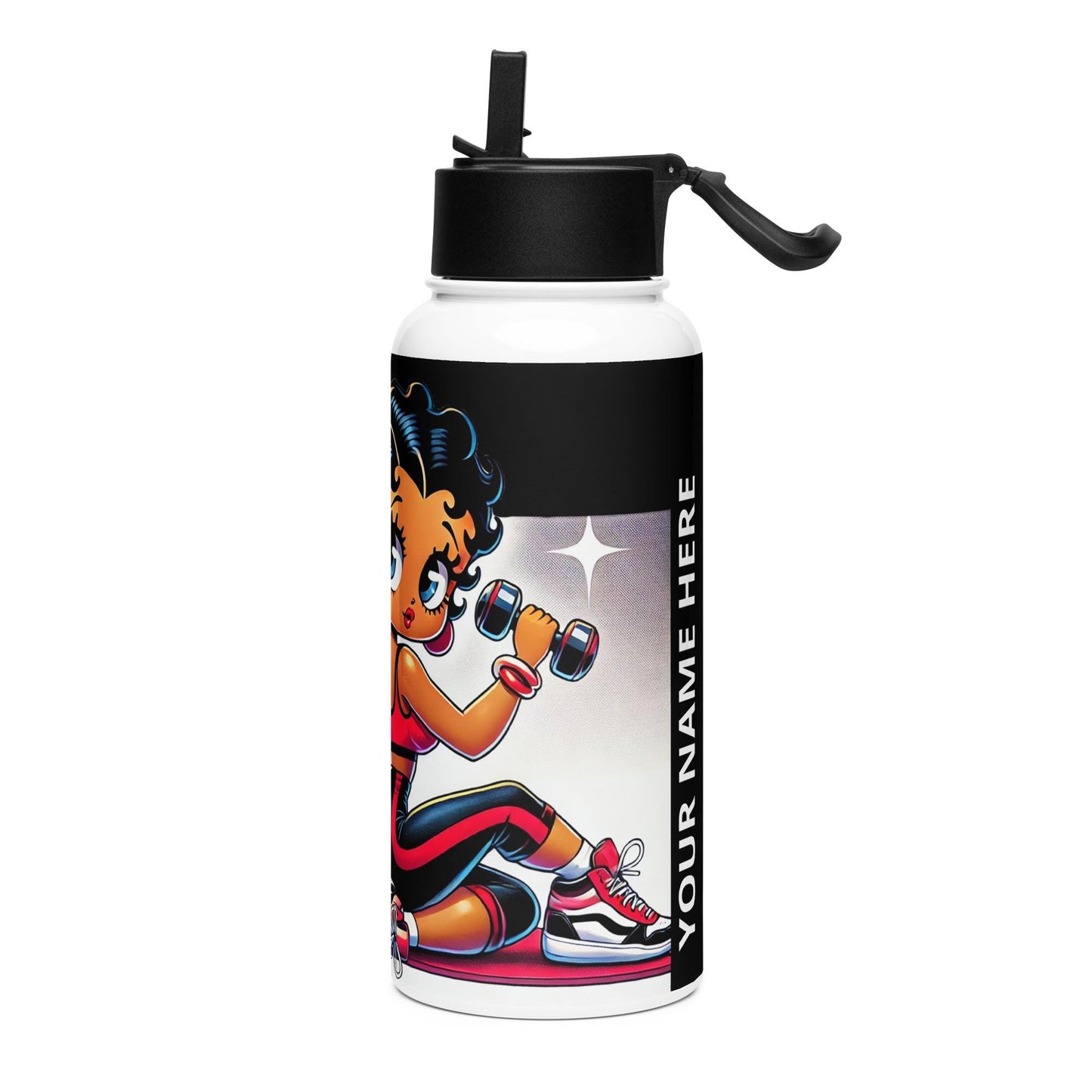 Black Boop Character Stainless Steel Water Bottle with a Straw Lid | Cute Personalized Water Bottle 2025 Goals | HANDWASH ONLY