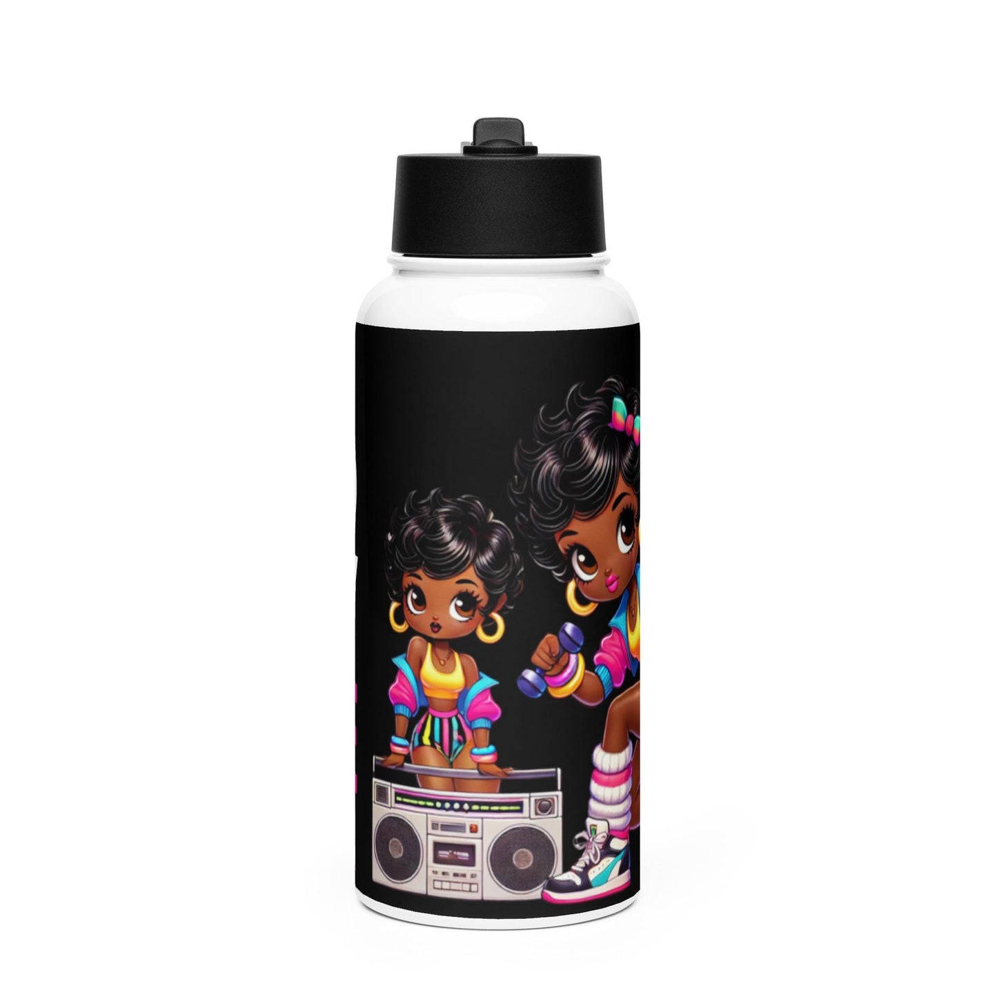 Black Boop Stainless Steel Water Bottle with a Straw Lid| 80's Baby Themed Personalized Water Bottle Gift 2025 goals | HANDWASH ONLY