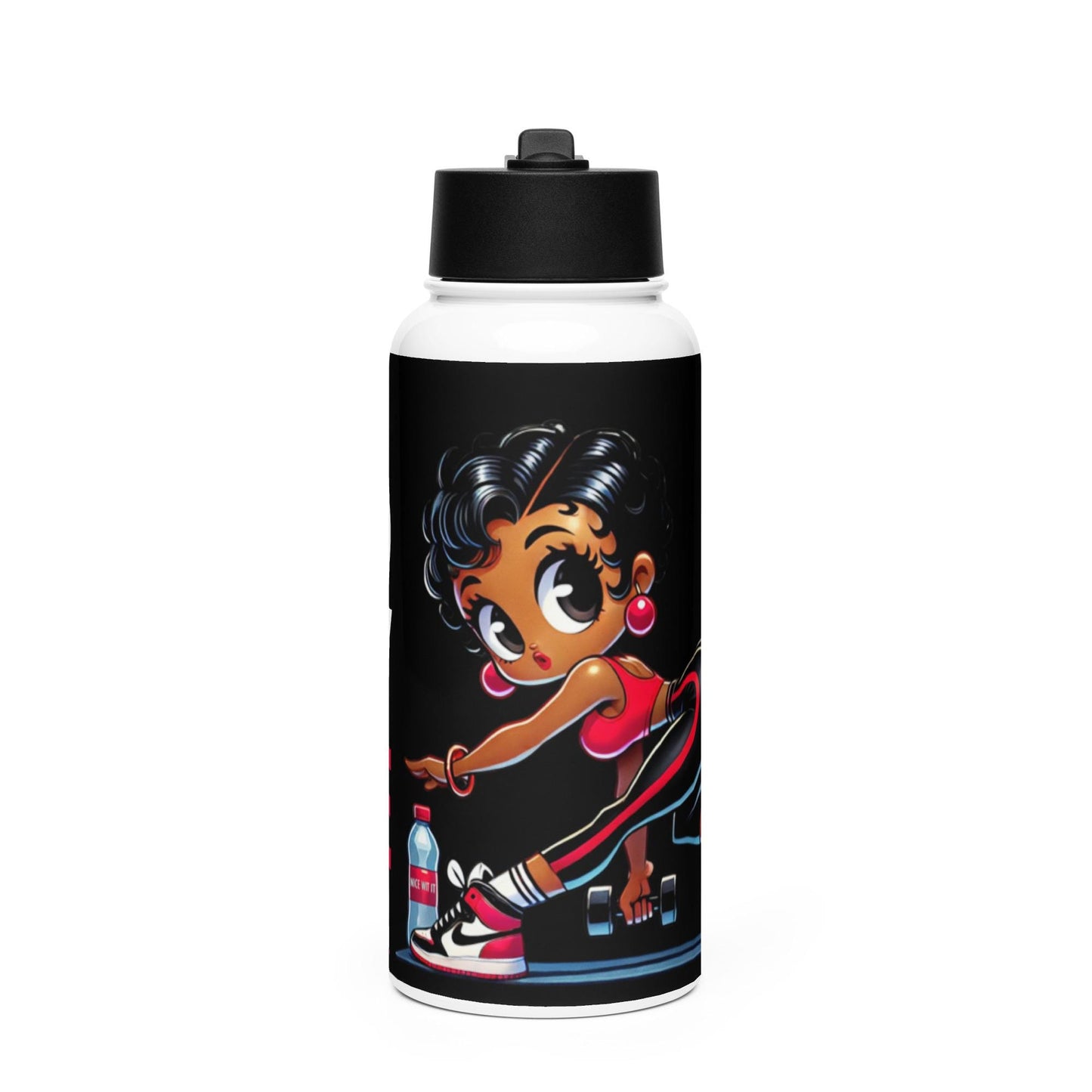 Black Betty Boop Character Stainless Steel Water Bottle with Straw Lid  | Melanin Queen Personalized Gym Gift 2025 goals | HANDWASH ONLY