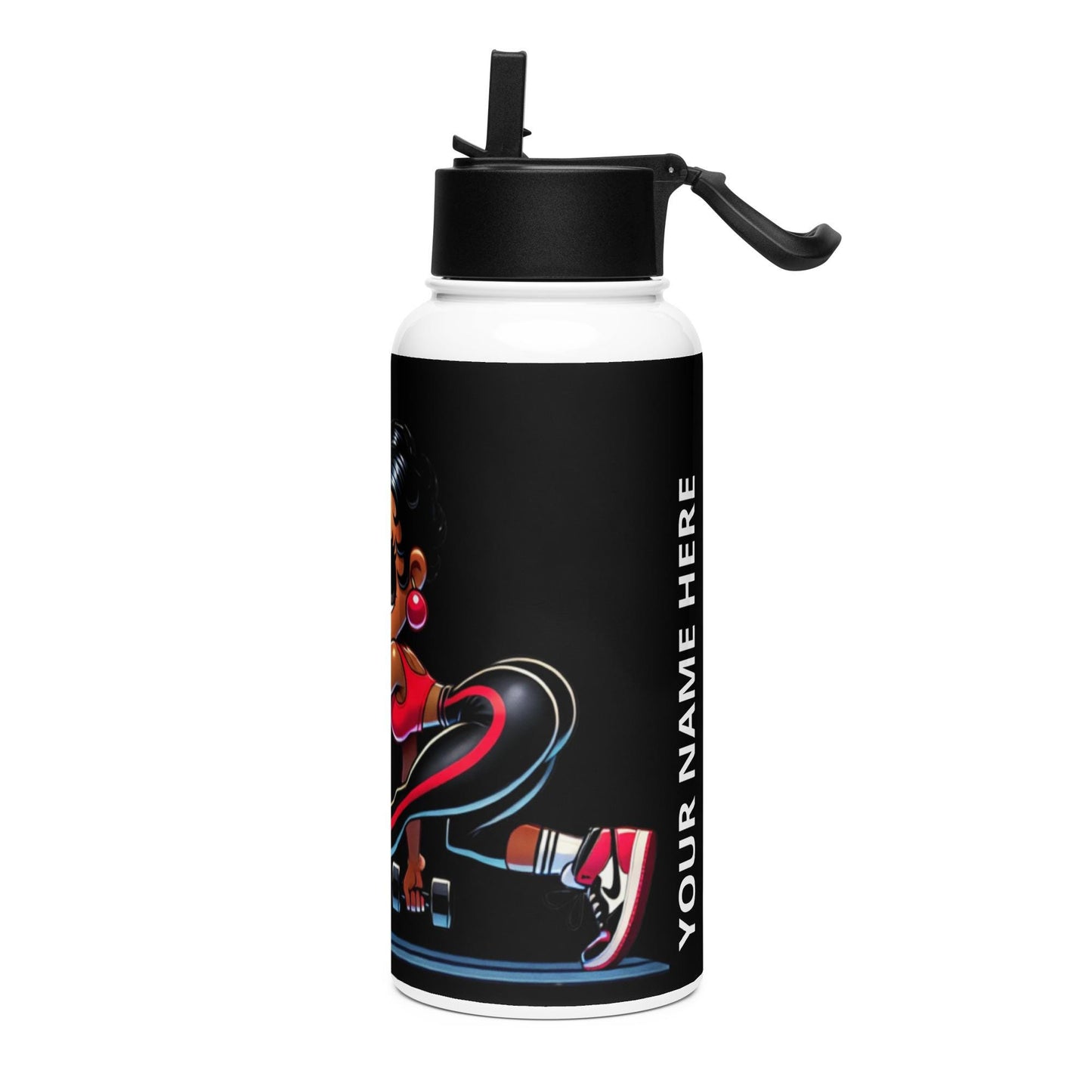 Black Betty Boop Character Stainless Steel Water Bottle with Straw Lid  | Melanin Queen Personalized Gym Gift 2025 goals | HANDWASH ONLY