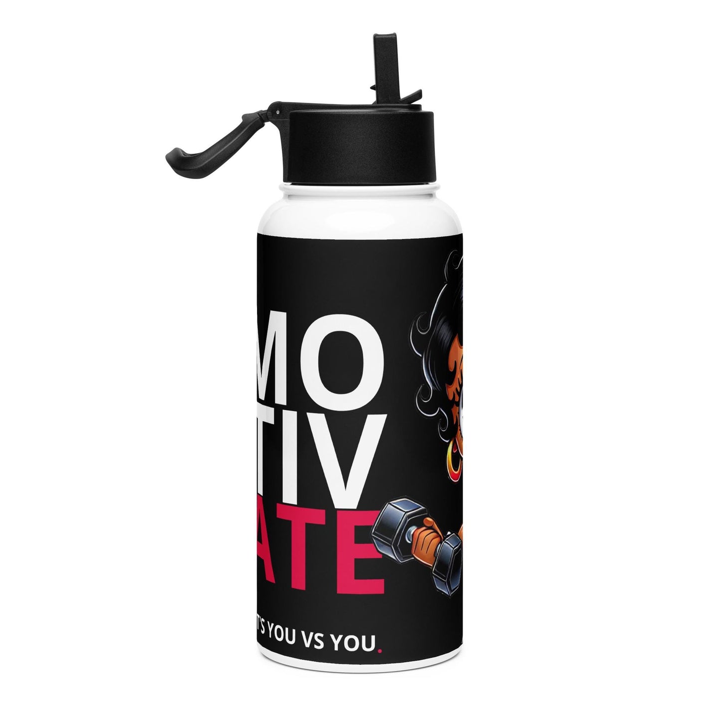 Black Boop Body Builder Character Stainless Steel Water Bottle with Straw Lid | Cute Personalized Gym Gift 2025 goals | HANDWASH ONLY