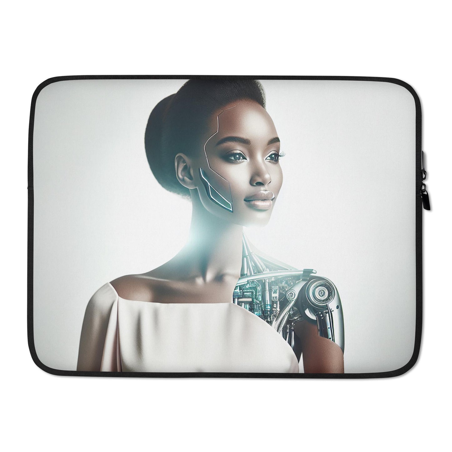 Beautiful African American Cyborg AI Illustration Laptop Sleeve | Afro Futuristic Design