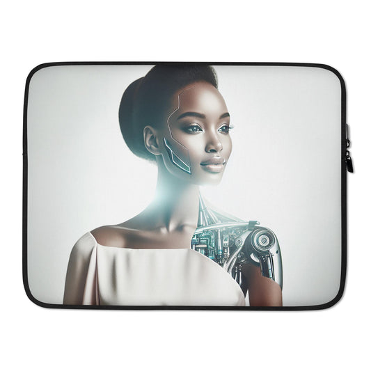 Beautiful African American Cyborg AI Illustration Laptop Sleeve | Afro Futuristic Design