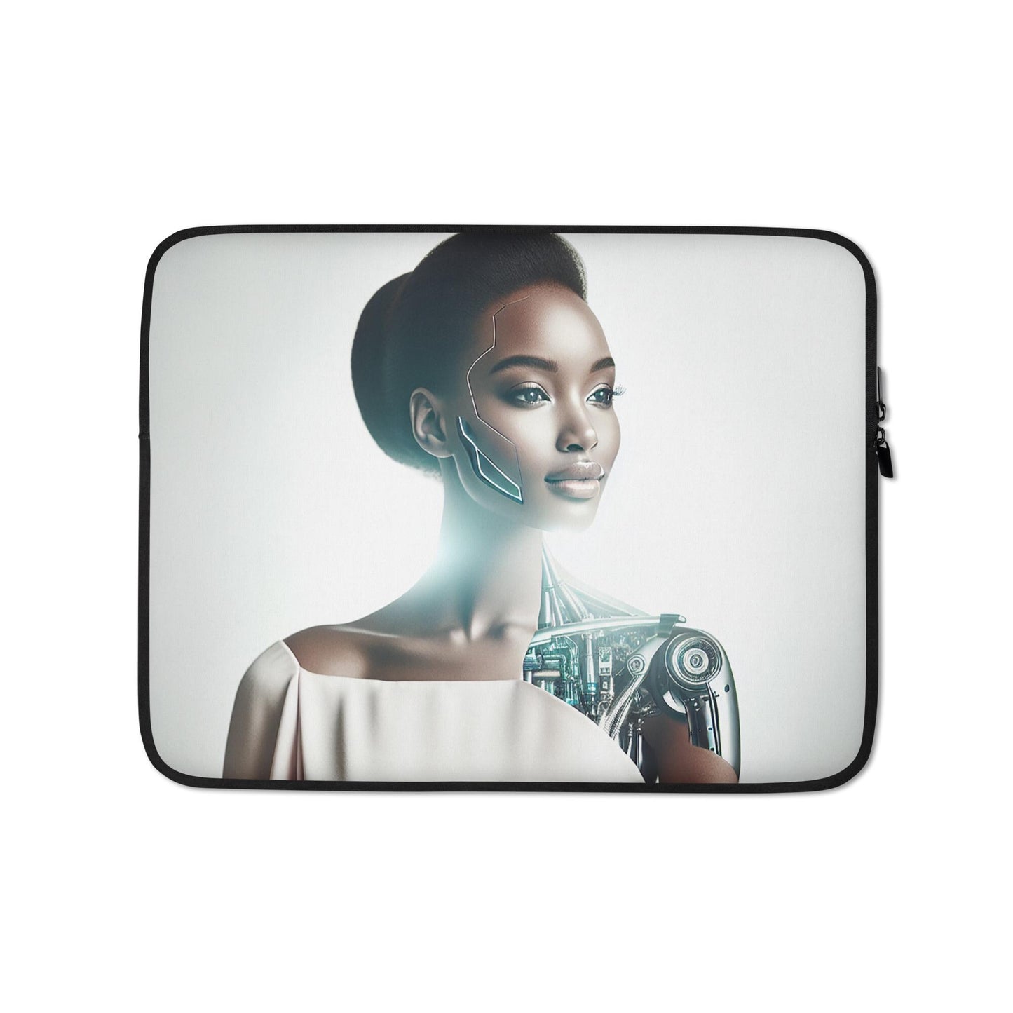 Beautiful African American Cyborg AI Illustration Laptop Sleeve | Afro Futuristic Design