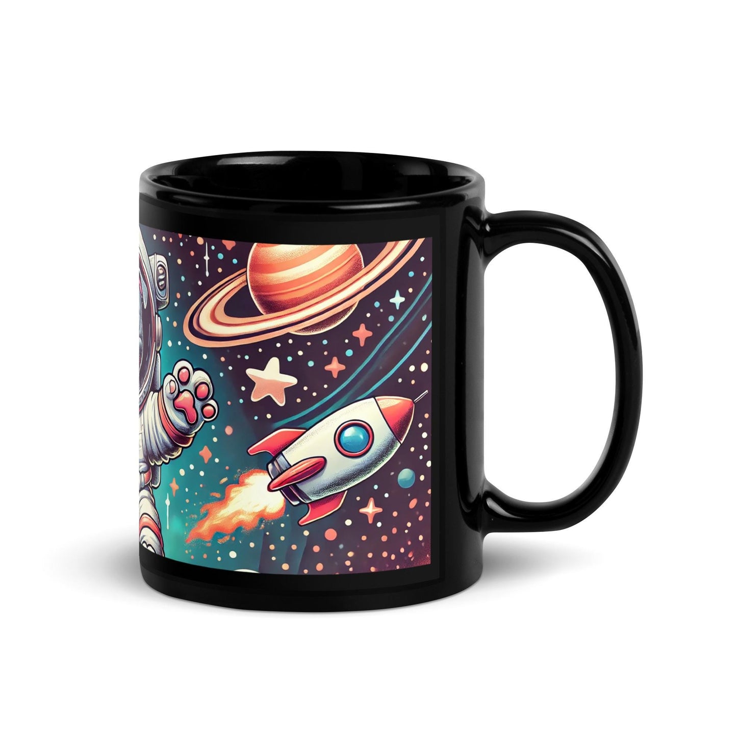 Space Dog Black Glossy Mug | Pit Bull lovers coffee or Tea mug | Great gift for Dog Moms or Dads | Dog Astronaut Mug as a Gift HANDWASH ONLY