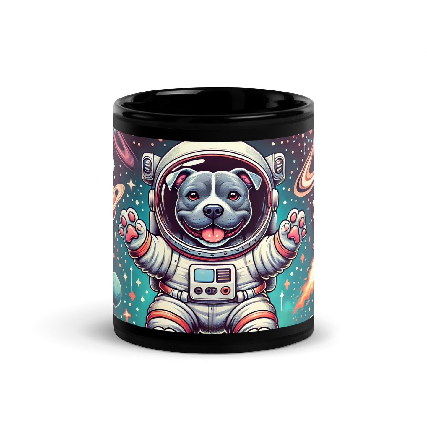 Space Dog Black Glossy Mug | Pit Bull lovers coffee or Tea mug | Great gift for Dog Moms or Dads | Dog Astronaut Mug as a Gift HANDWASH ONLY