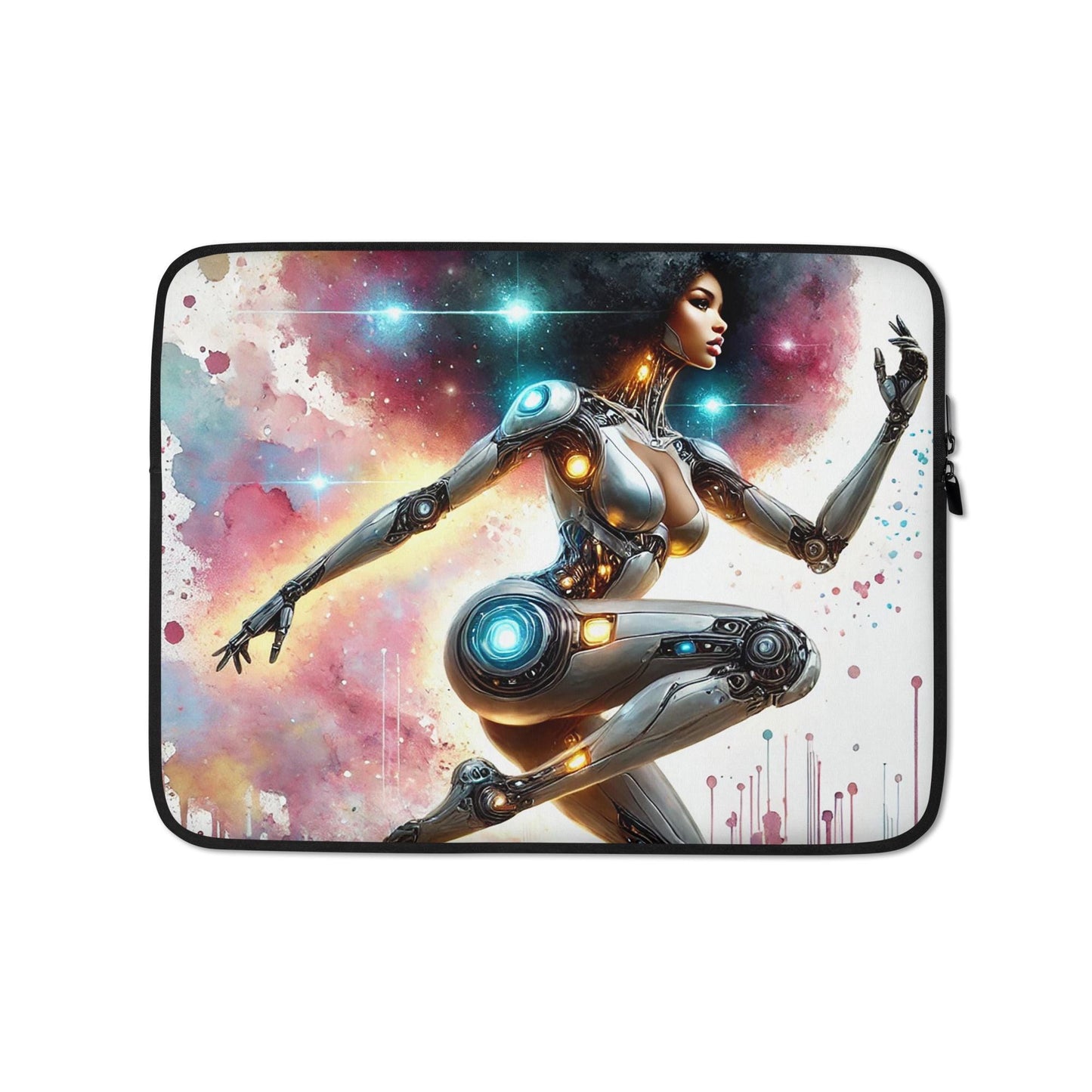Afro-Futuristic Black Cyborg Laptop Sleeves |Aesthetic Laptop Sleeve Bag with Black Queen Sci Fi Illustrations | Dope gift for Women in Tech
