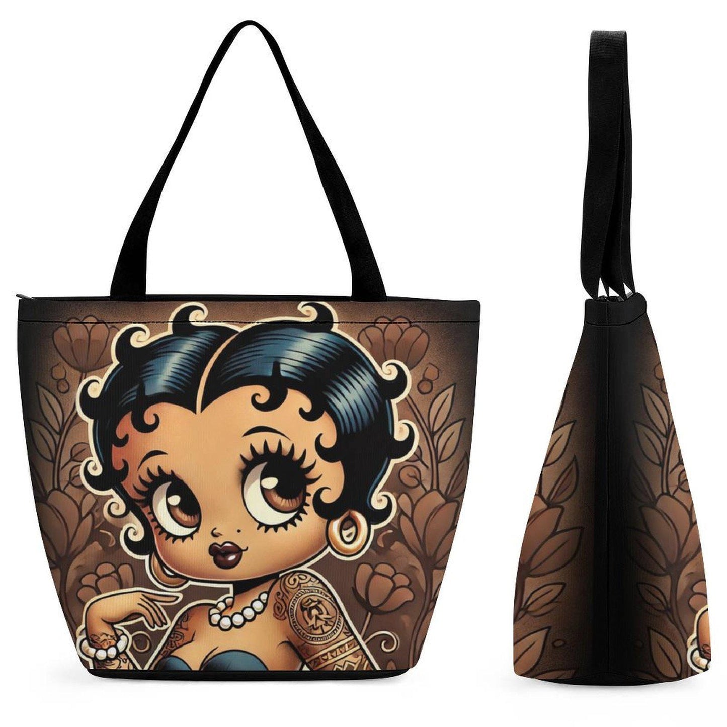 Vintage Earth Tone Black Betty Boop Like Character Tote Bag | Black Betty Boop Bag | Black Betty Boop Gift | Black Betty Boop Trending Bag
