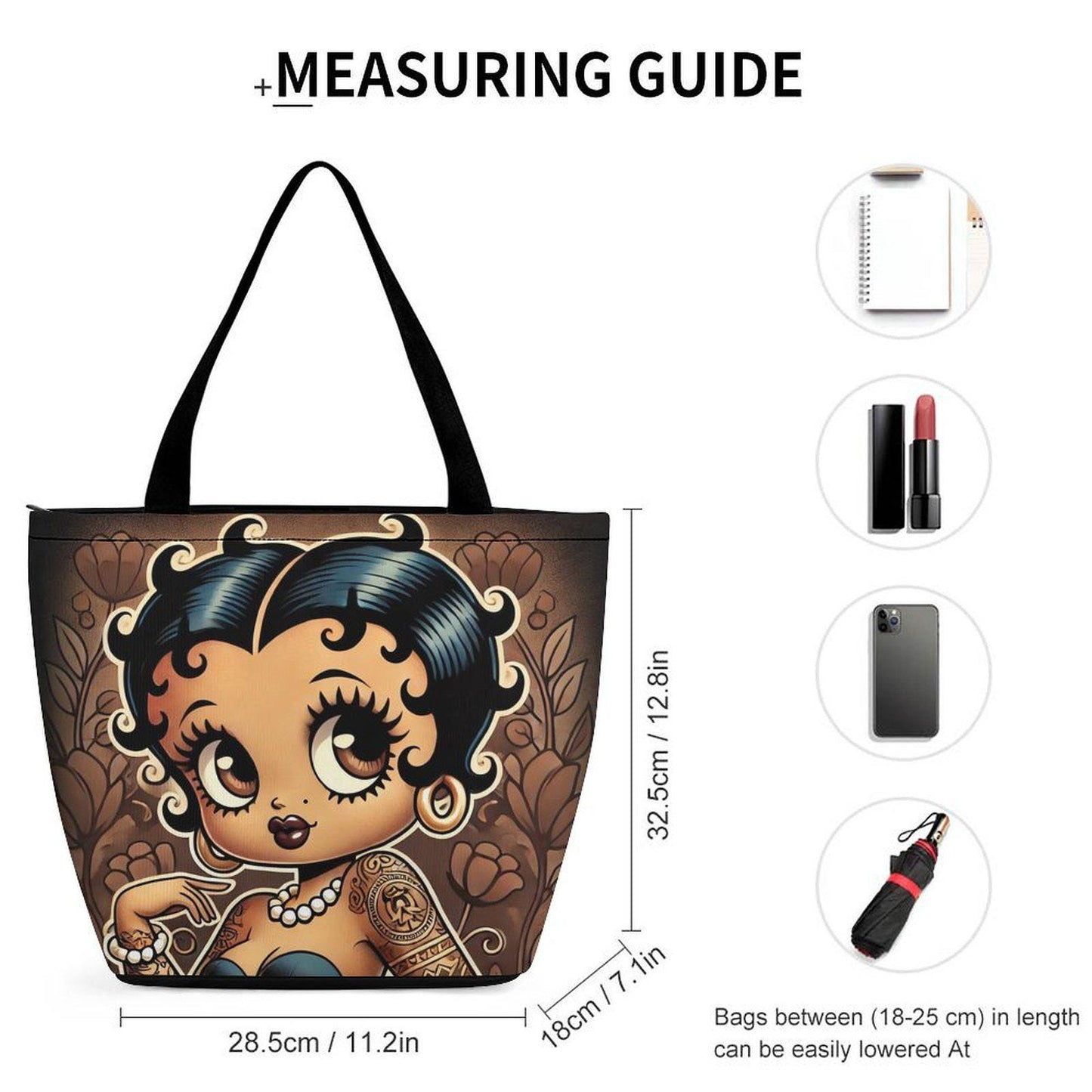 Vintage Earth Tone Black Betty Boop Like Character Tote Bag | Black Betty Boop Bag | Black Betty Boop Gift | Black Betty Boop Trending Bag