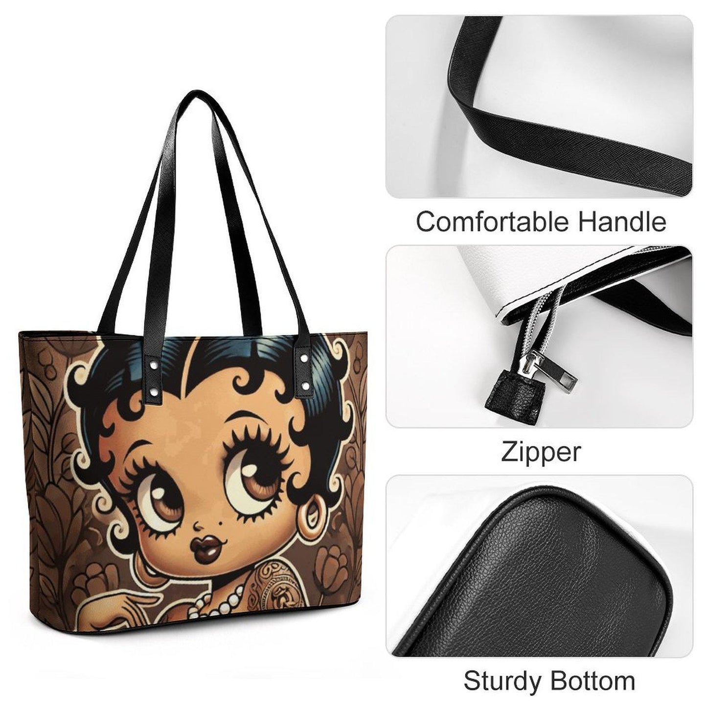 Vintage Earth Tone Black Betty Boop Character Tote Purse Bag | Black Betty Boop Bag | Black Betty Boop Gift | Black Betty Boop Trending Bag