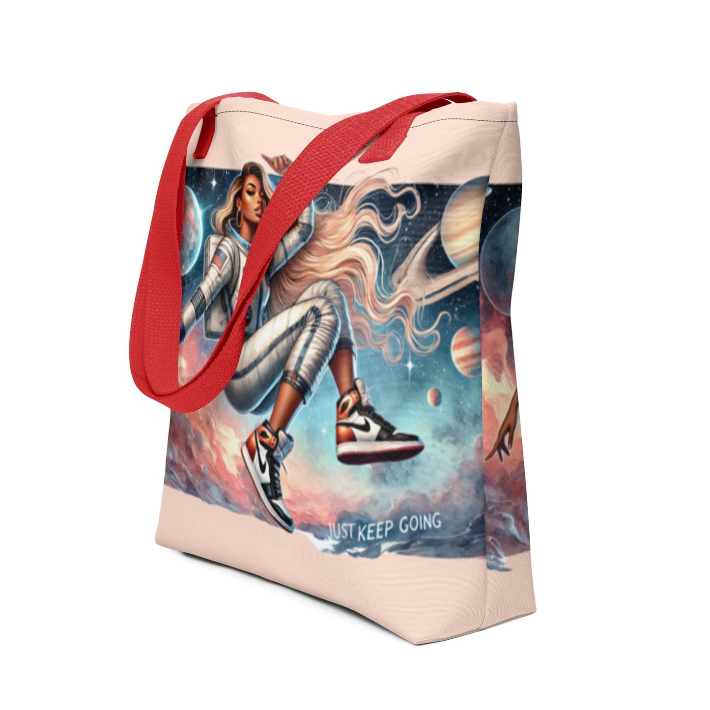 Just Keep Going Cosmic Tote bag | Black Girl in Space Durable Tote Gift for Her | Cosmic Lover Gift | Afro American Astronauts Design Tote |