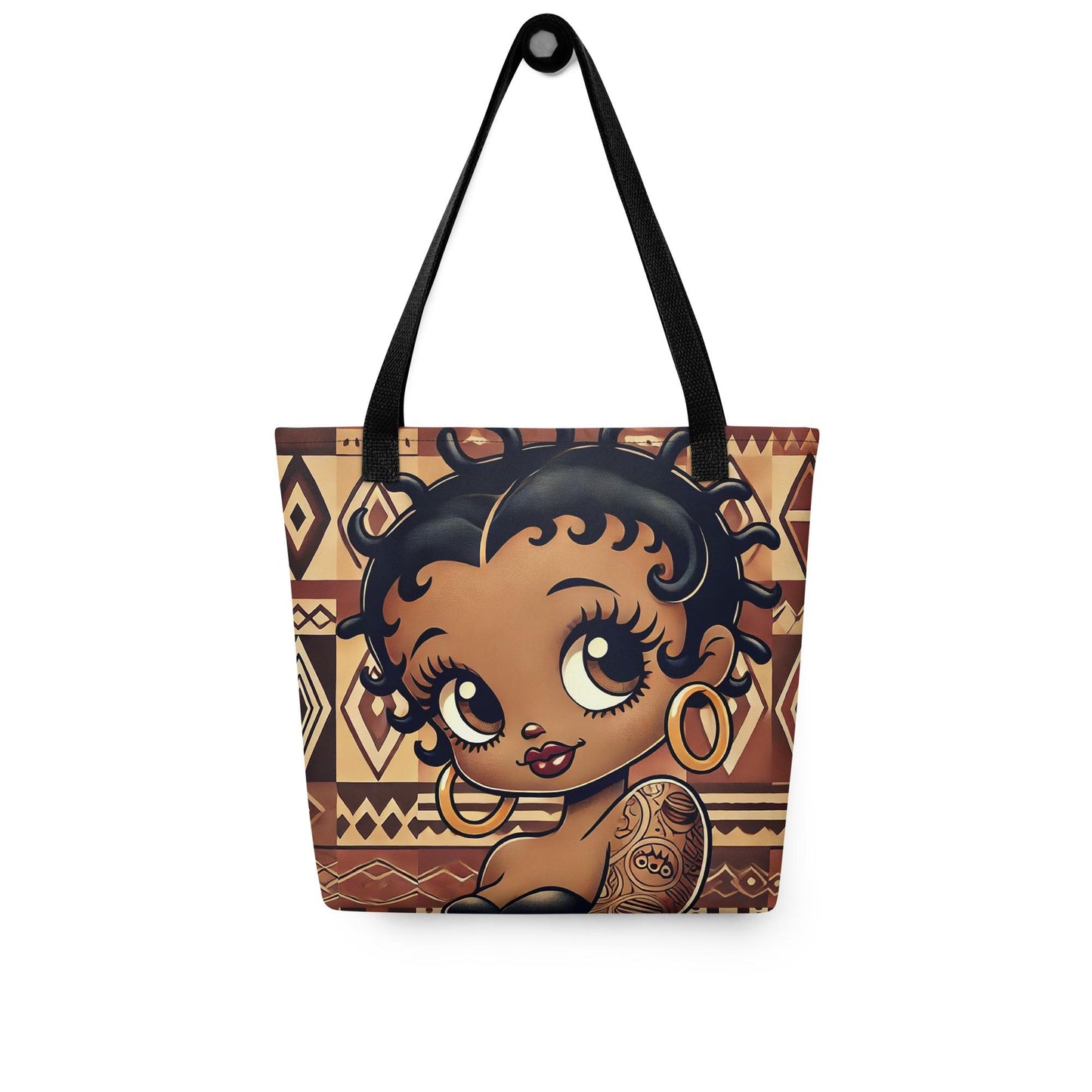 Melanin Betty Boop Character Durable Tote bag | Beautiful Brown Betty Boop Character with Short Twist and African Motif Great Gift for Her