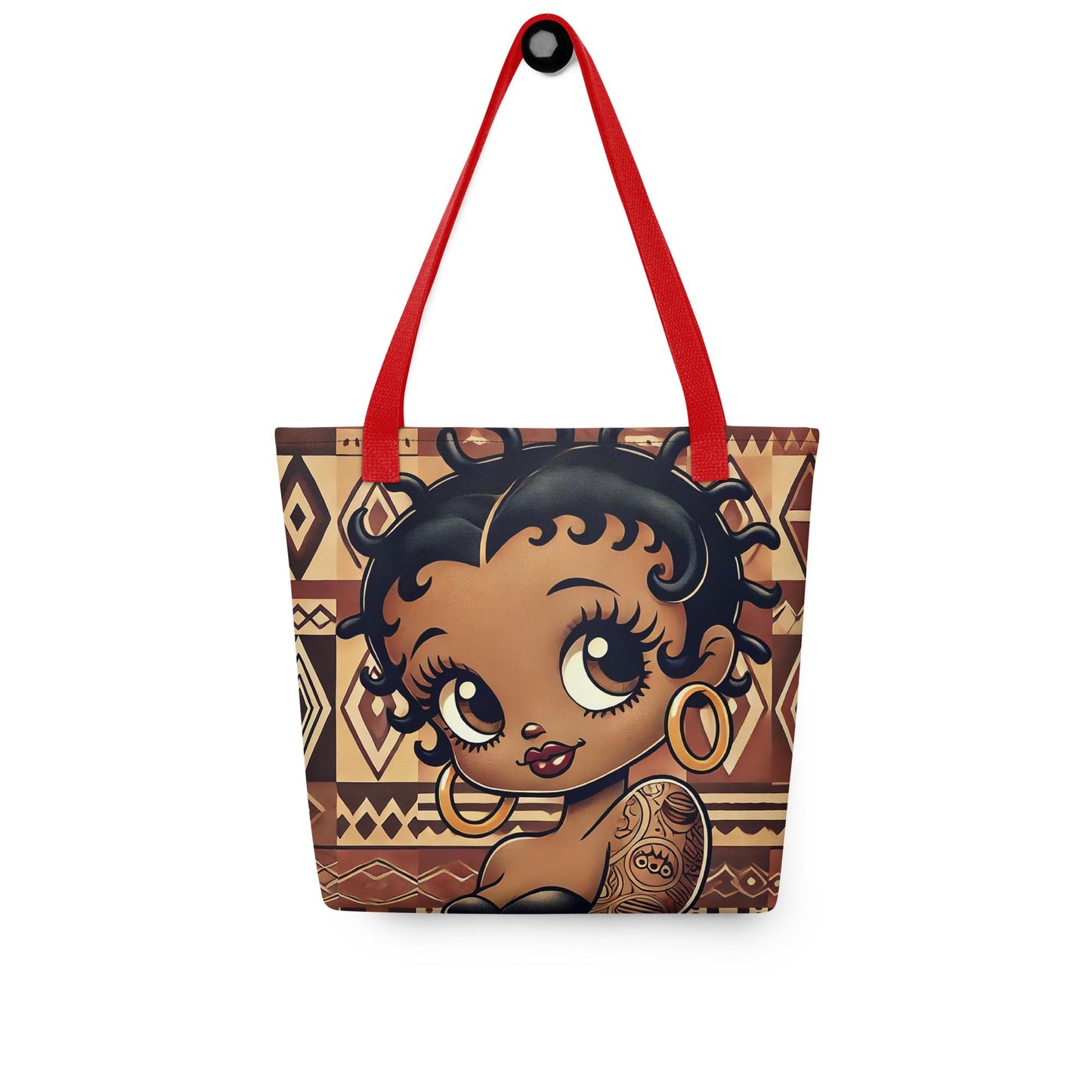 Melanin Betty Boop Character Durable Tote bag | Beautiful Brown Betty Boop Character with Short Twist and African Motif Great Gift for Her