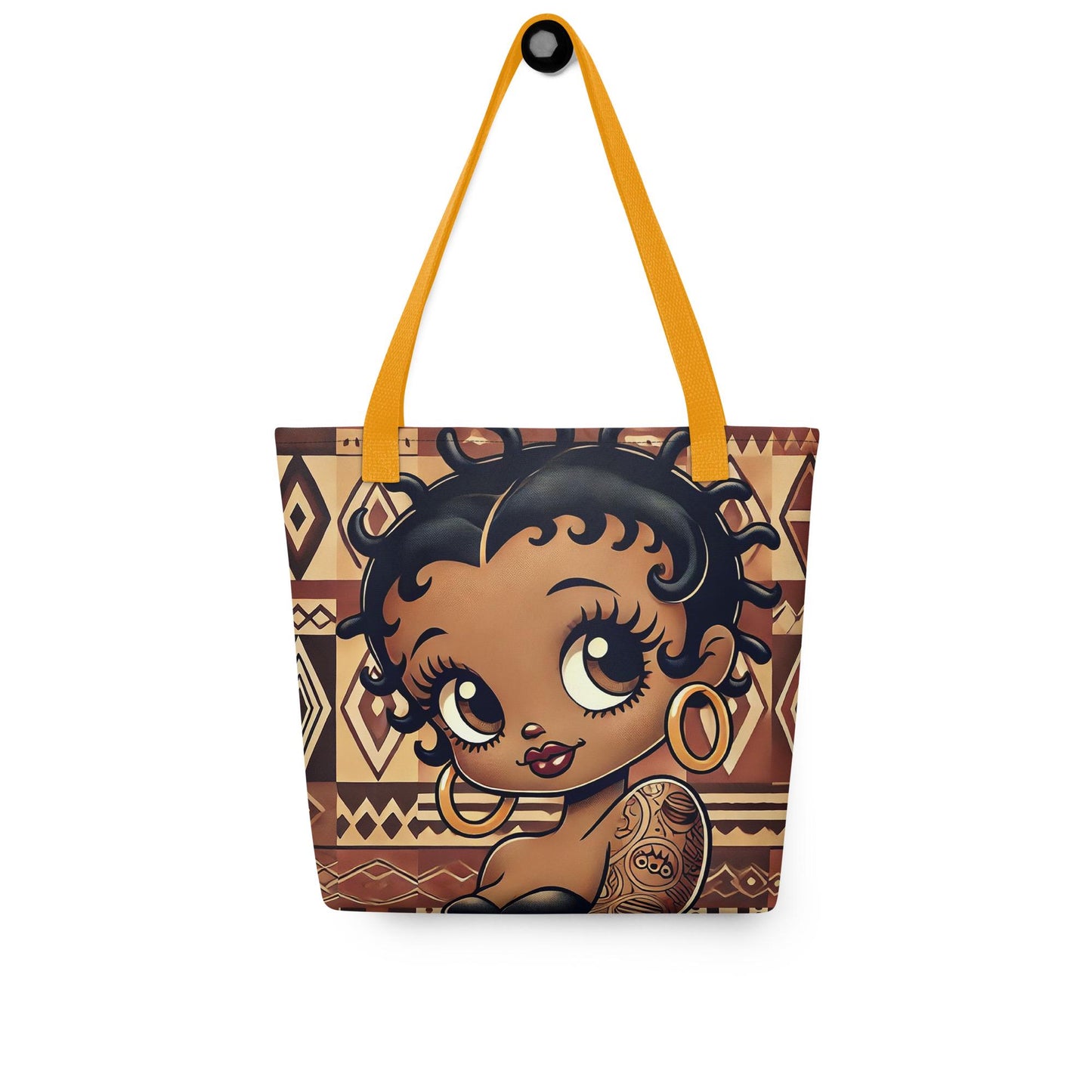 Melanin Betty Boop Character Durable Tote bag | Beautiful Brown Betty Boop Character with Short Twist and African Motif Great Gift for Her