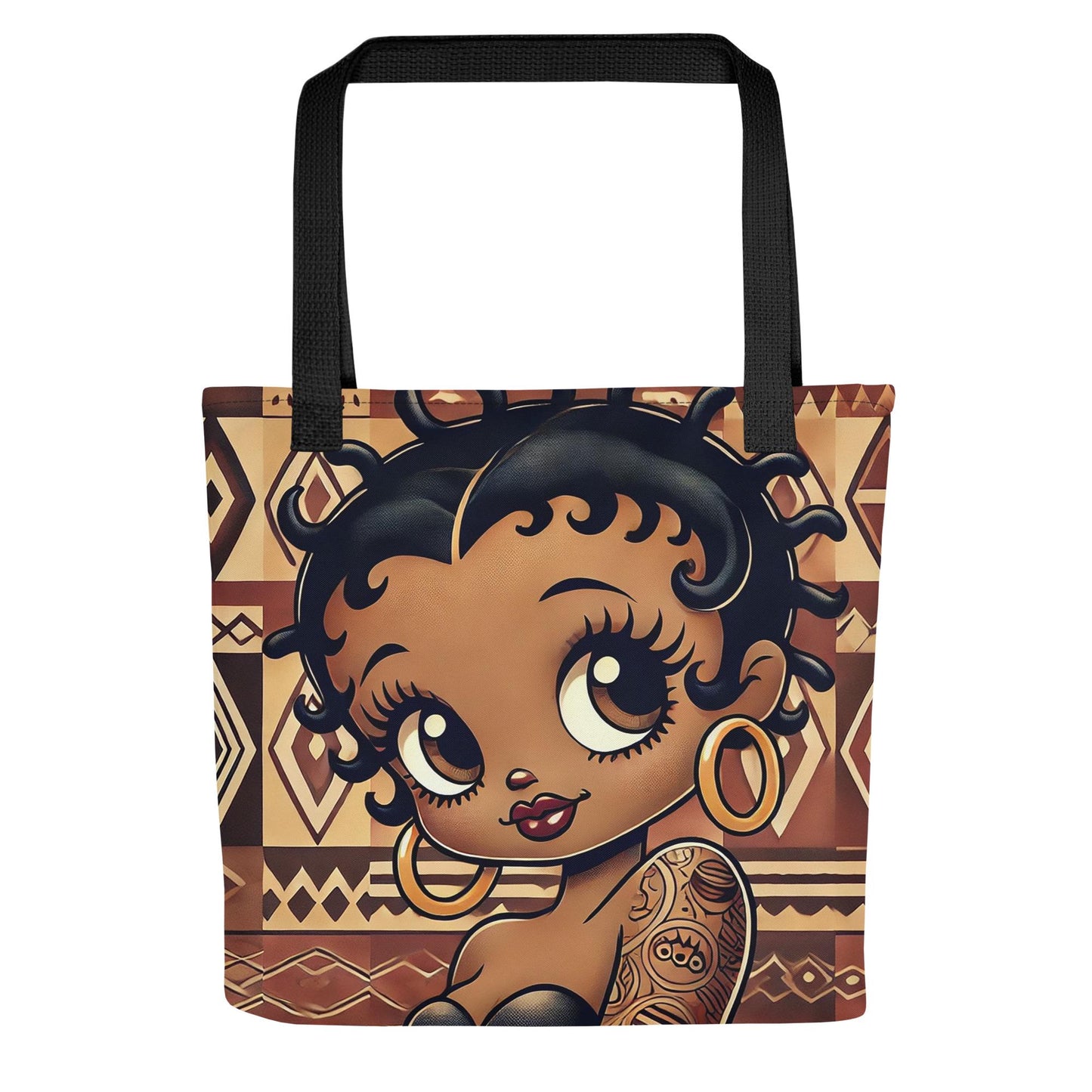 Melanin Betty Boop Character Durable Tote bag | Beautiful Brown Betty Boop Character with Short Twist and African Motif Great Gift for Her
