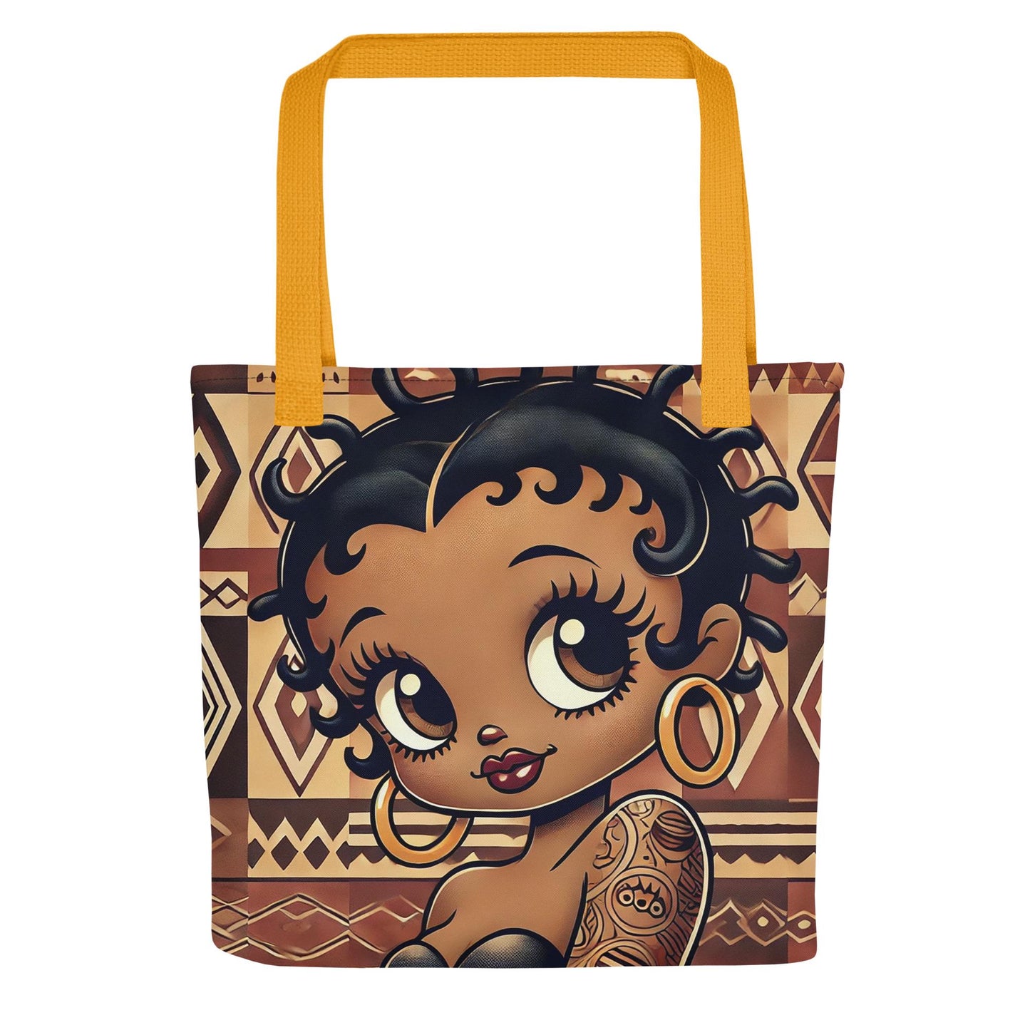 Melanin Betty Boop Character Durable Tote bag | Beautiful Brown Betty Boop Character with Short Twist and African Motif Great Gift for Her