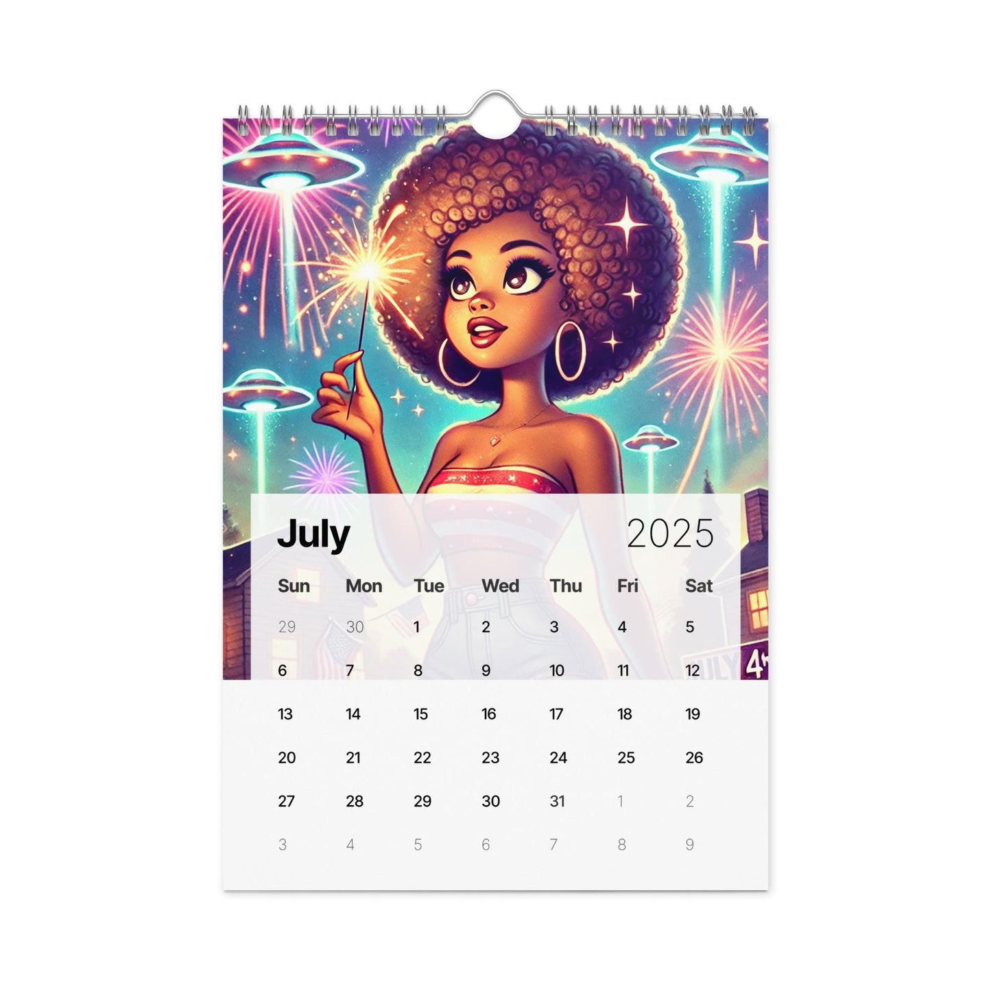 UFO Wall Calendar (2025) | Vintage Black Women and UFO Scenes | Afro American Sci Fi Lover Calendar | Black Girl Aesthetic Vertical Calendar