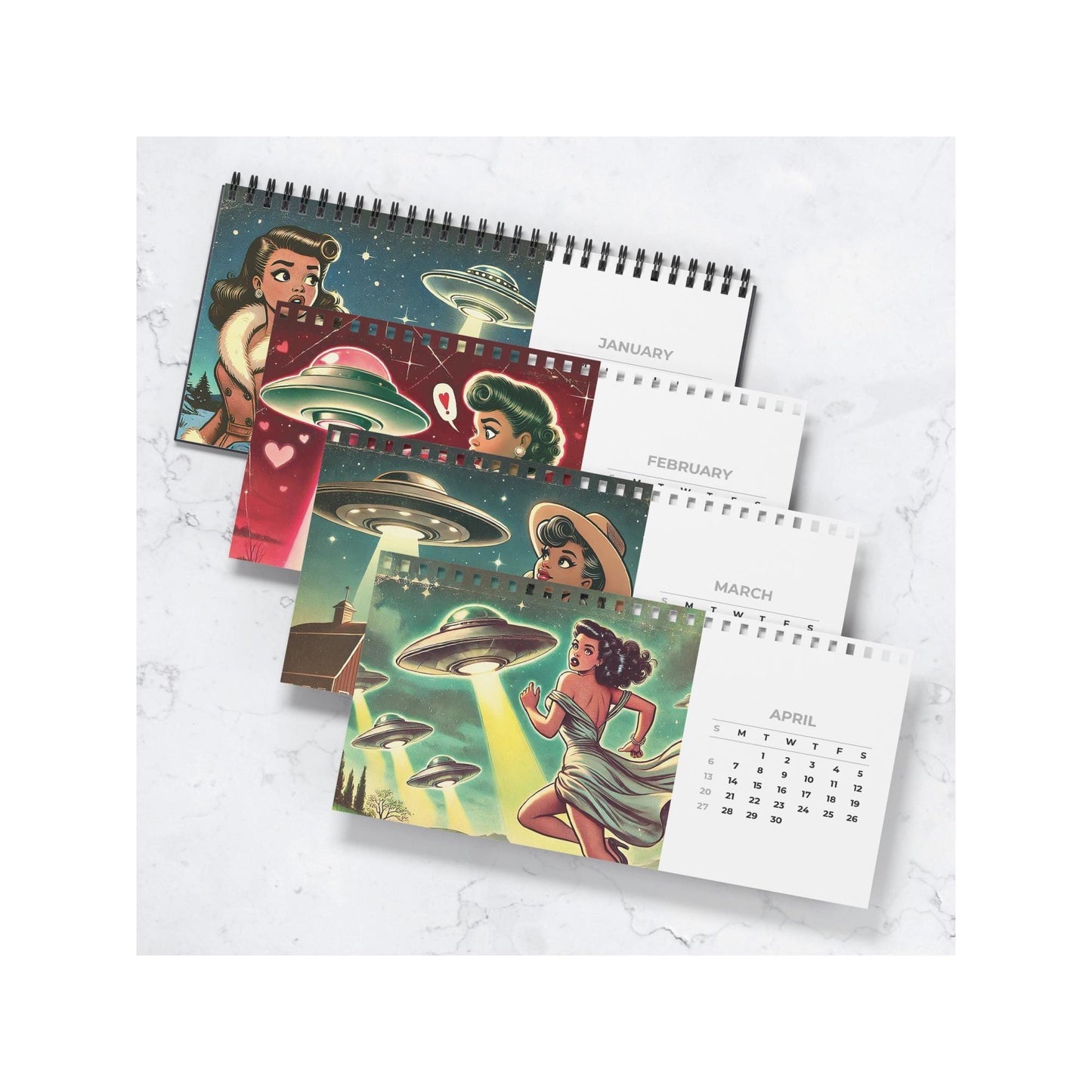 UFO Desktop Calendar (2025) | Vintage Black Women and UFO Scenes | African American SciFi Lover Gift | Black Girl Aesthetic Desktop Calendar