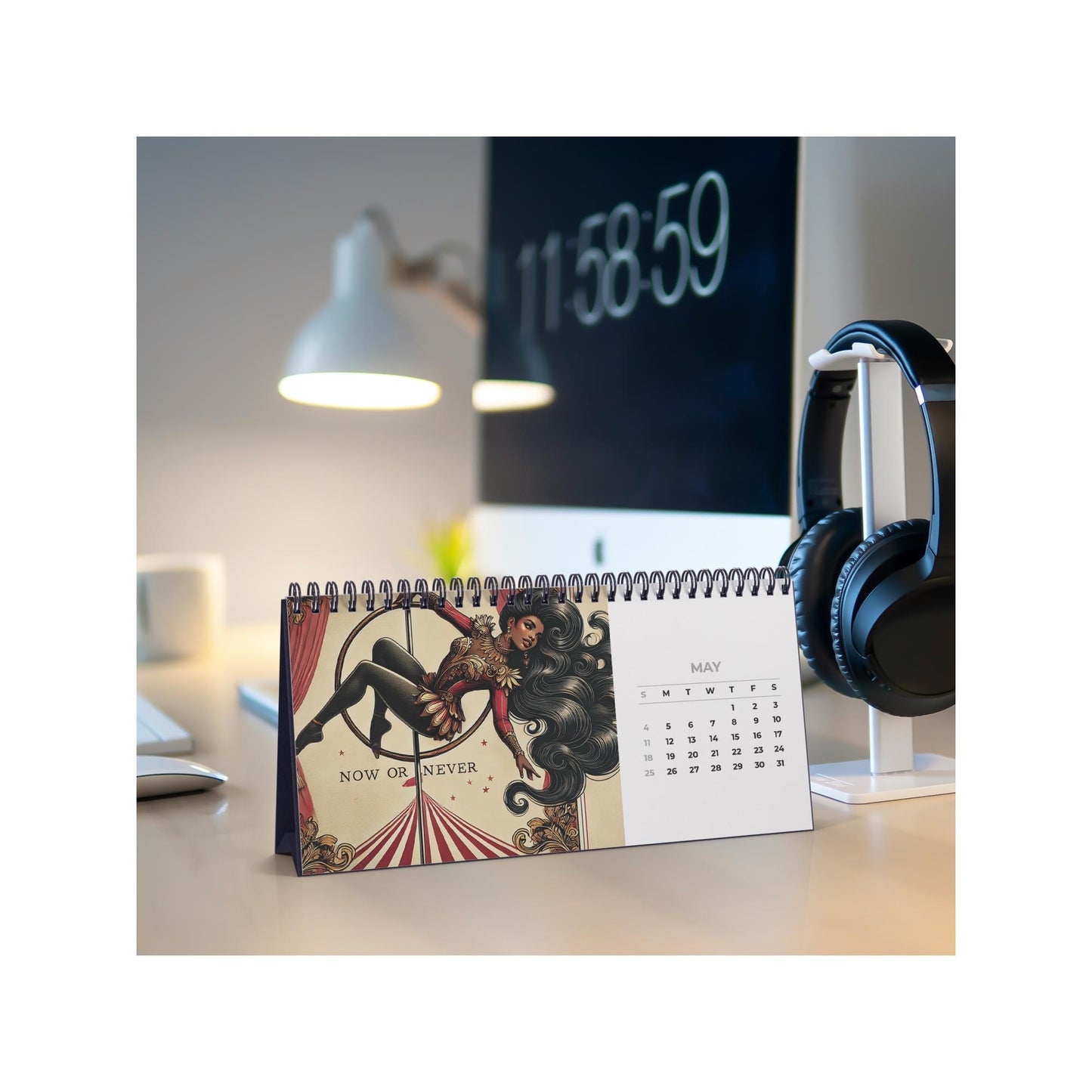 Vintage Circus Exotic Black Women Desktop Calendar (2025) | Retro Circus Desktop Calendar | Aesthetic Calendar Housewarming Gift for Her