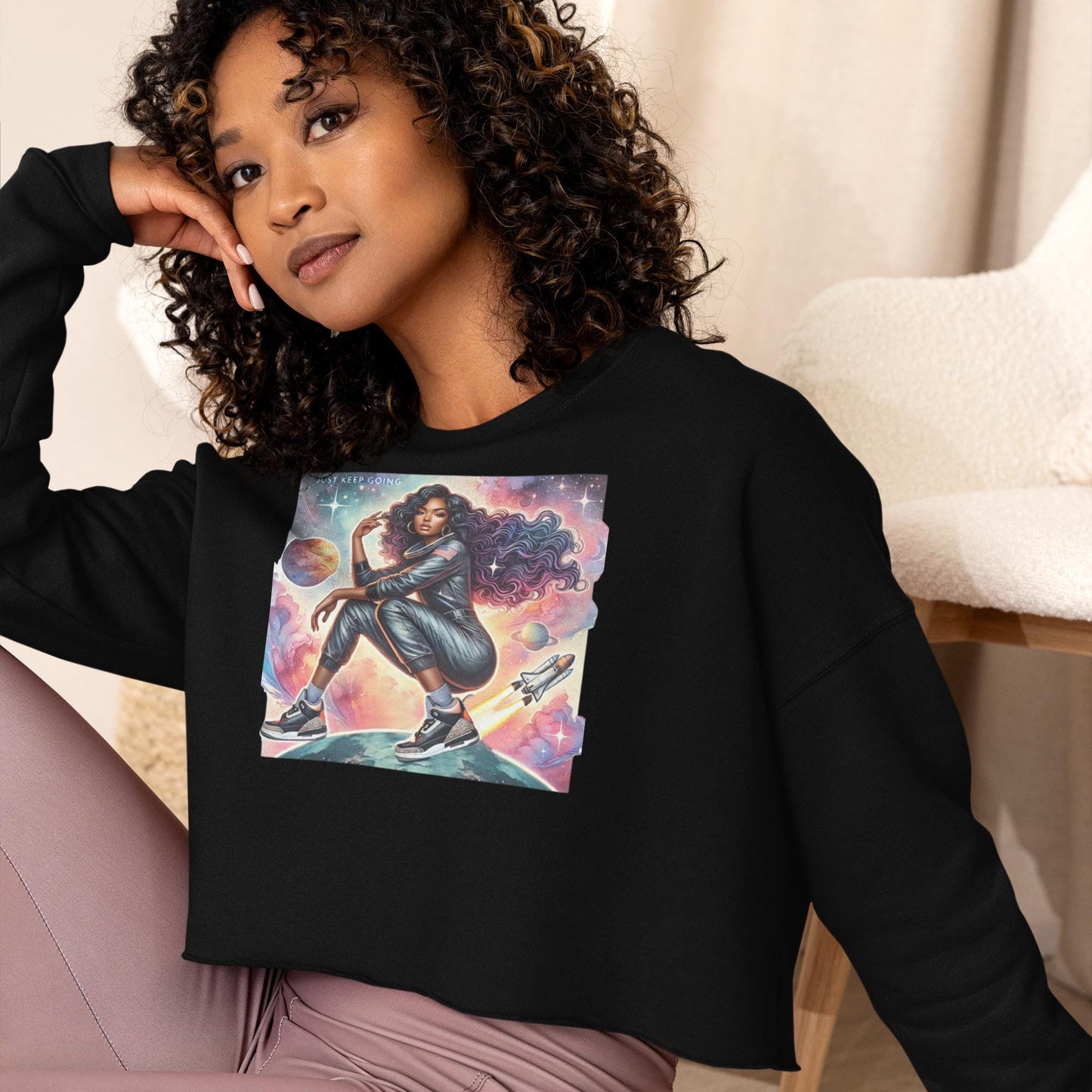 Black Girl in Space Crop Sweatshirt