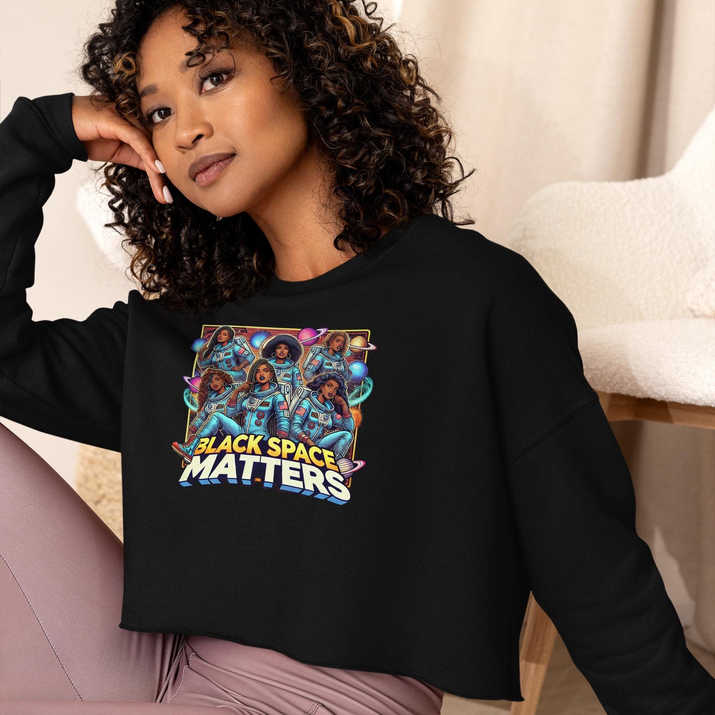 Black Space Matters Crop Sweatshirt | Black Women in Space Shirt | African American Women Astronaut Crop | Black Woman Astronaut Shirt