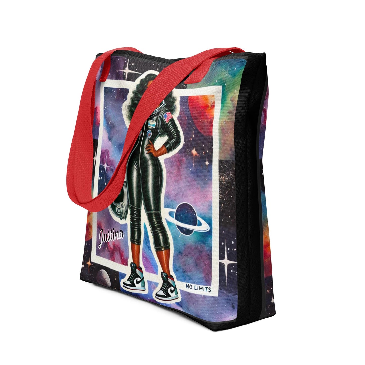 Curvy Black Woman Astronaut Personalized Tote bag |No Limits Black Girl Tote | Afrofuturistic Modern Aesthetic | African American Woman Tote