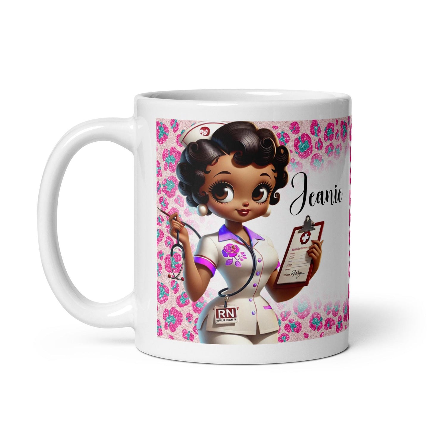 Personalized Cute Registered Nurse White glossy mug | Custom Gift for Nurse | Gift for Black Nurse
