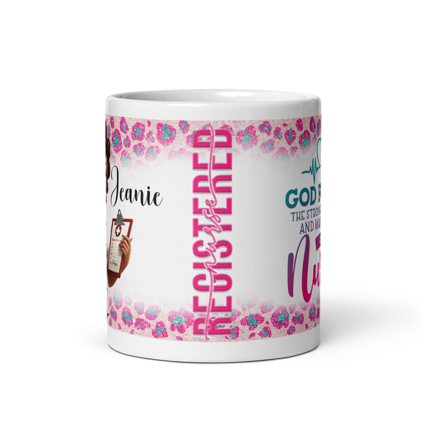 Personalized Cute Registered Nurse White glossy mug | Custom Gift for Nurse | Gift for Black Nurse