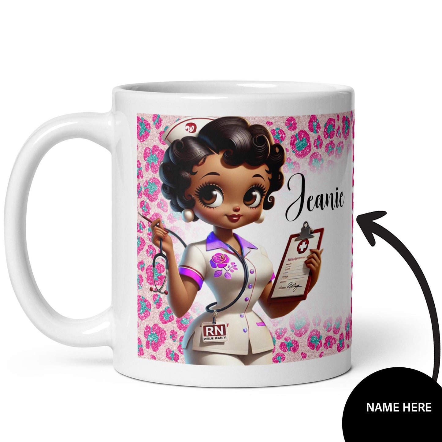 Personalized Cute Registered Nurse White glossy mug | Custom Gift for Nurse | Gift for Black Nurse