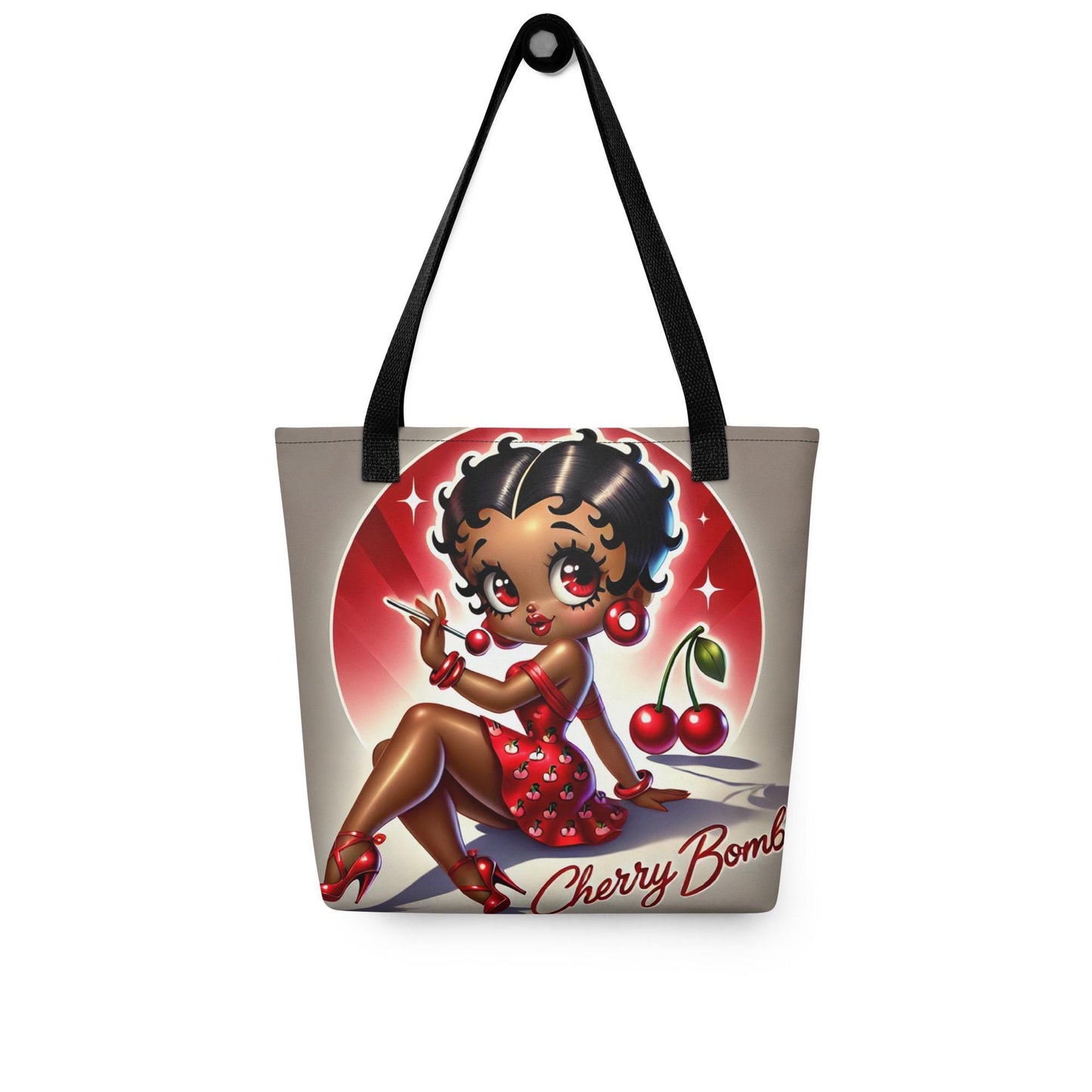 Black Betty Boop Inspired Cherry Bomb Pin-Up Tote Bag | Retro Black Betty Boop Style with Cherries Heels & Attitude | Afrocentric Girl Bag