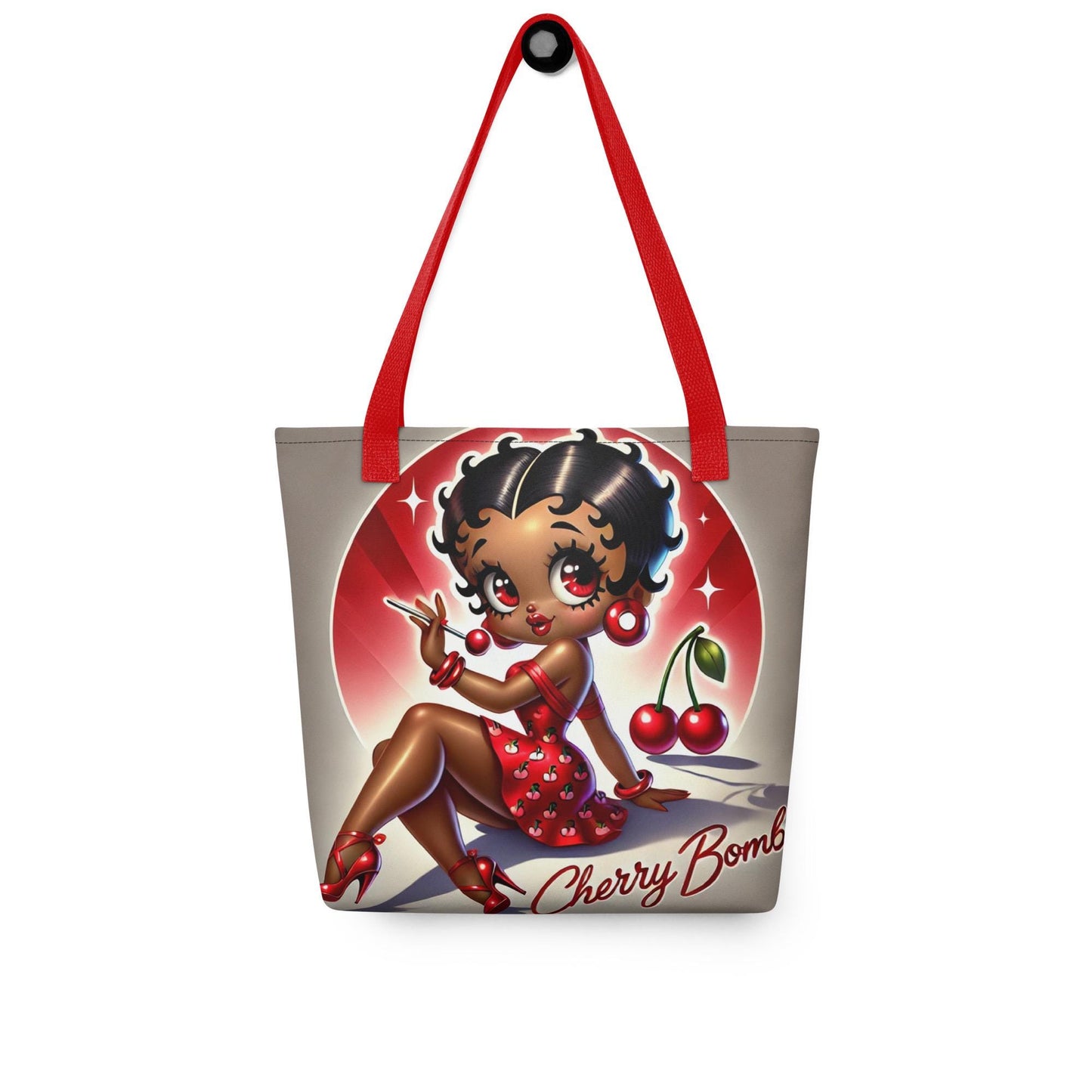 Black Betty Boop Inspired Cherry Bomb Pin-Up Tote Bag | Retro Black Betty Boop Style with Cherries Heels & Attitude | Afrocentric Girl Bag