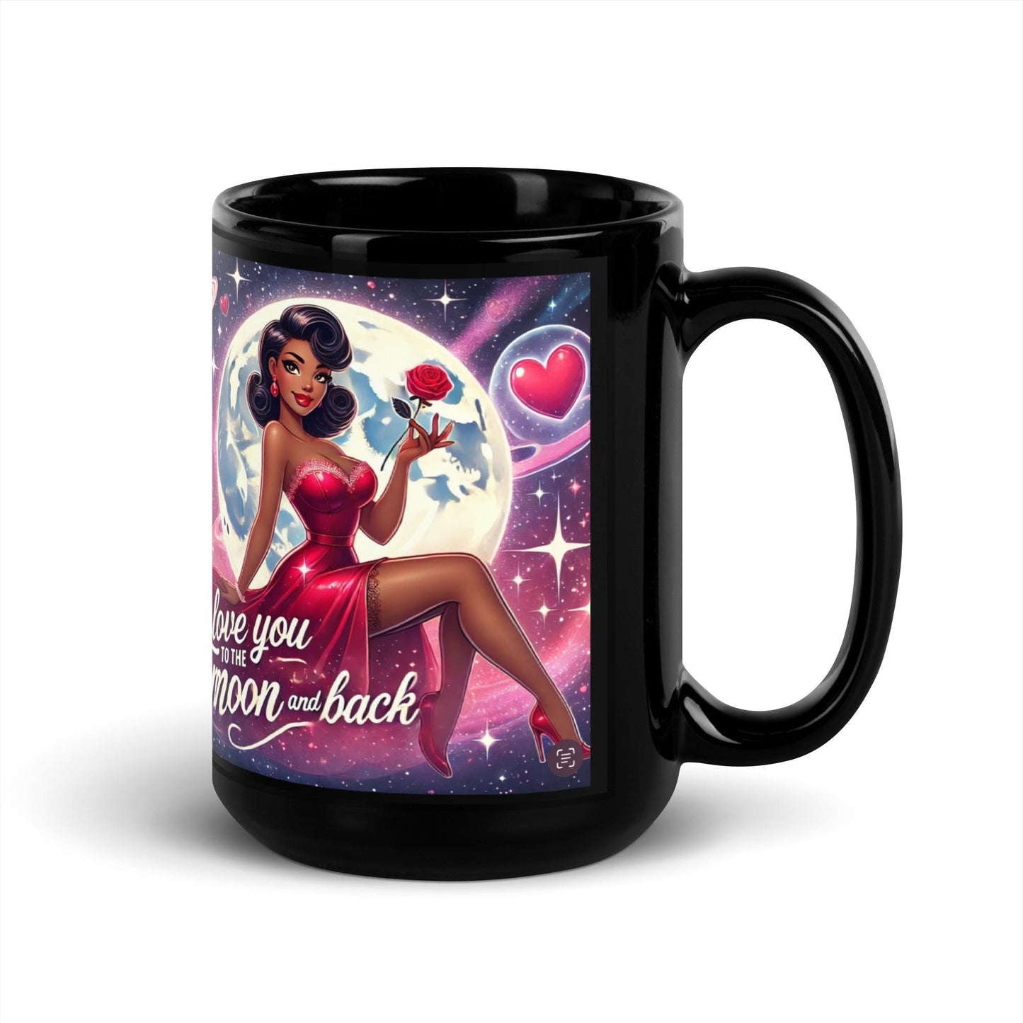 Love you to the moon and back Black Glossy Mug