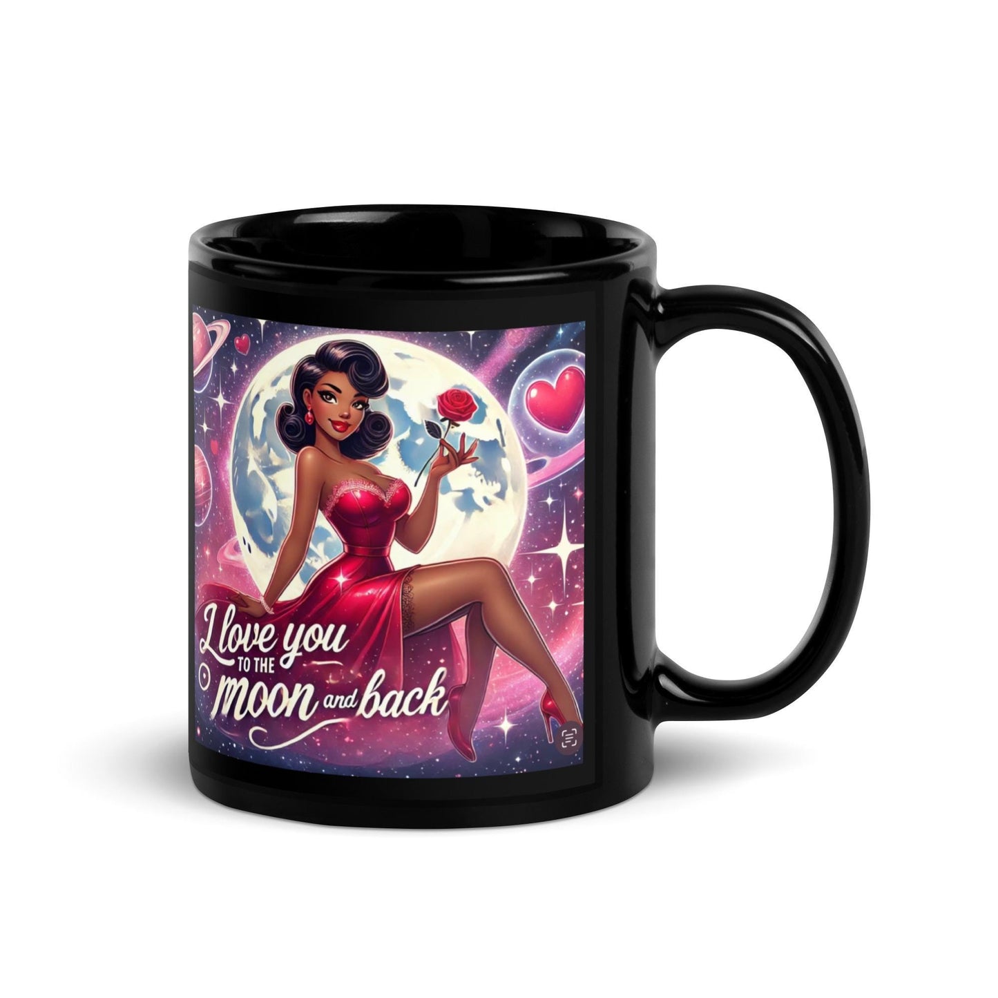 Love you to the moon and back Black Glossy Mug