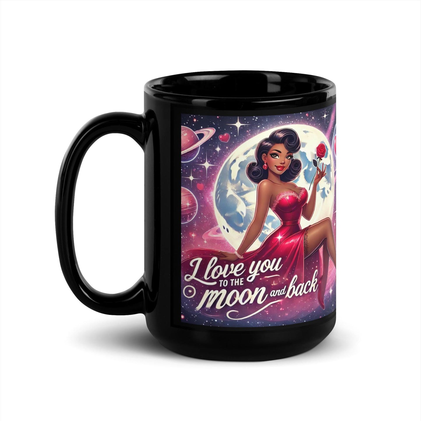 Love you to the moon and back Black Glossy Mug